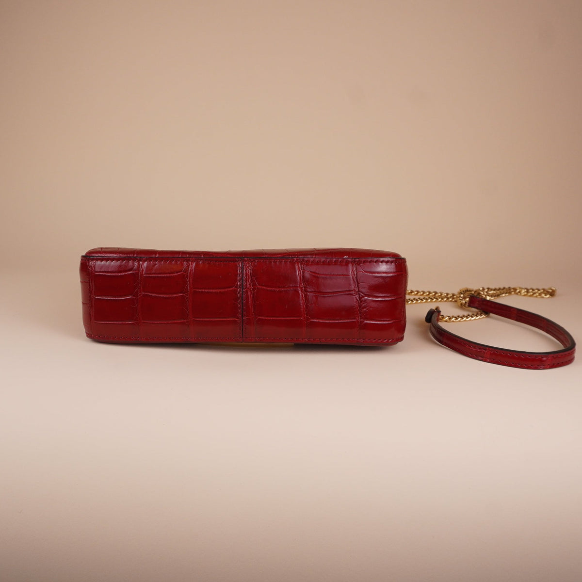 PRE-OWNED FF Mini Baguette Red Crocodile Embossed Leather