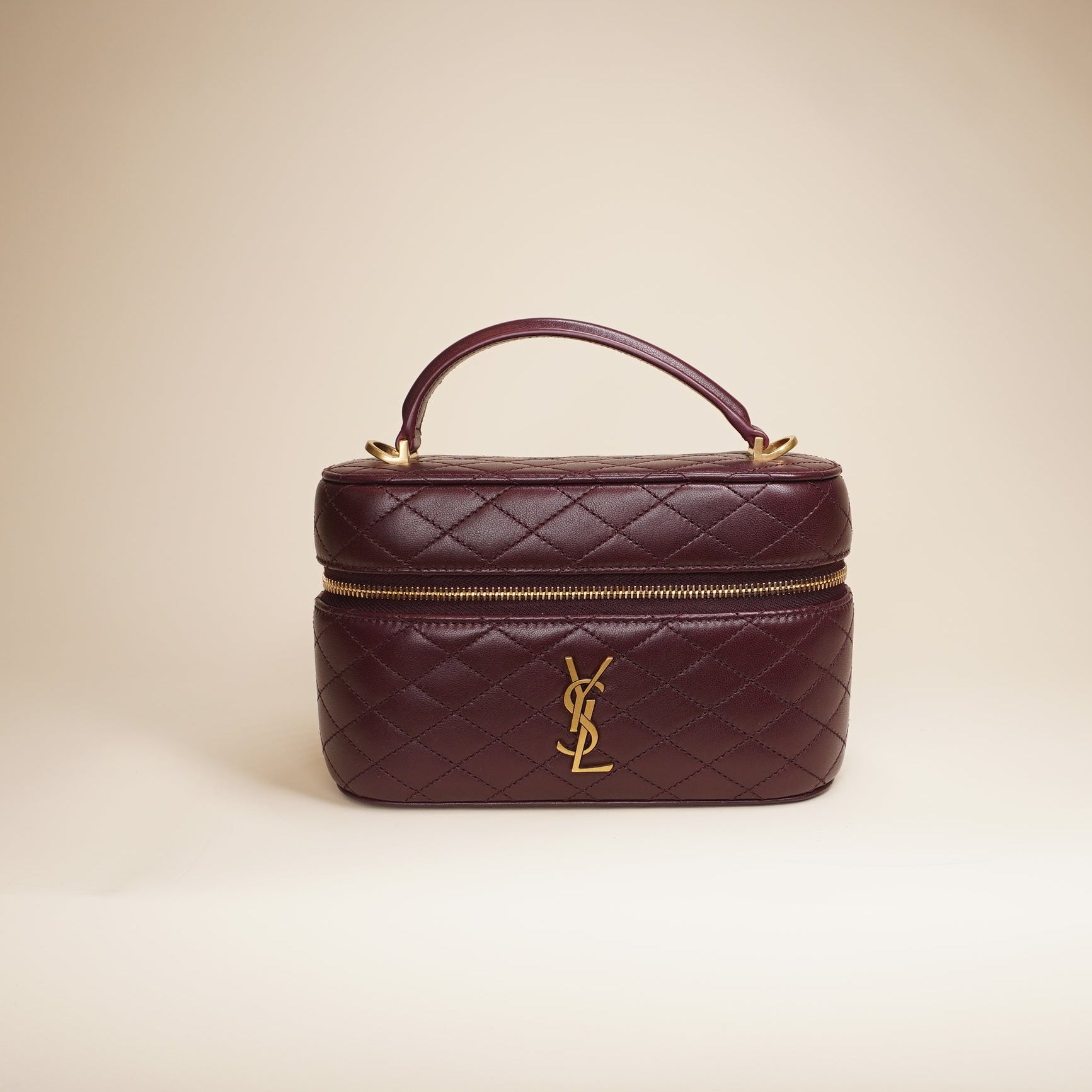 PRE-OWNED Lambskin Quilted Gaby Vanity Case Rouge Cabernet Crossbody Bag
