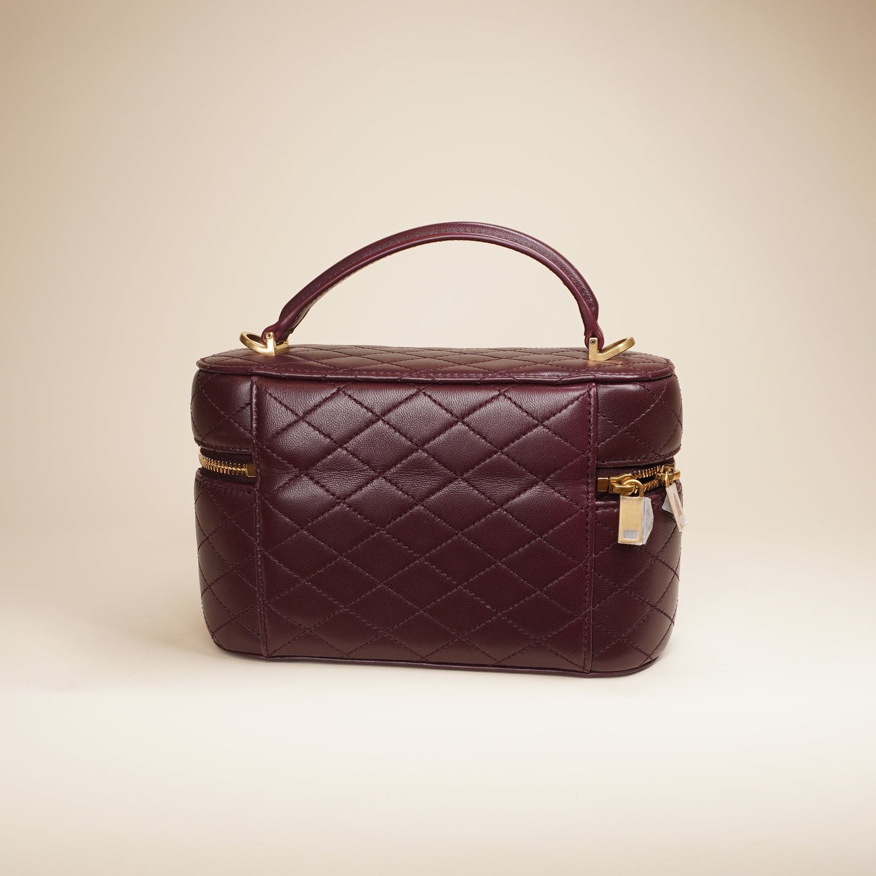 PRE-OWNED Lambskin Quilted Gaby Vanity Case Rouge Cabernet Crossbody Bag