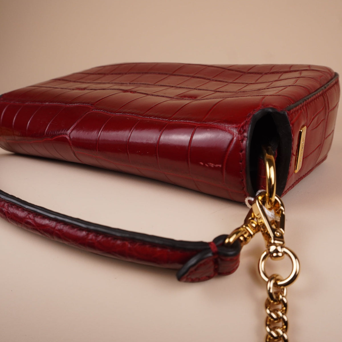 PRE-OWNED FF Mini Baguette Red Crocodile Embossed Leather