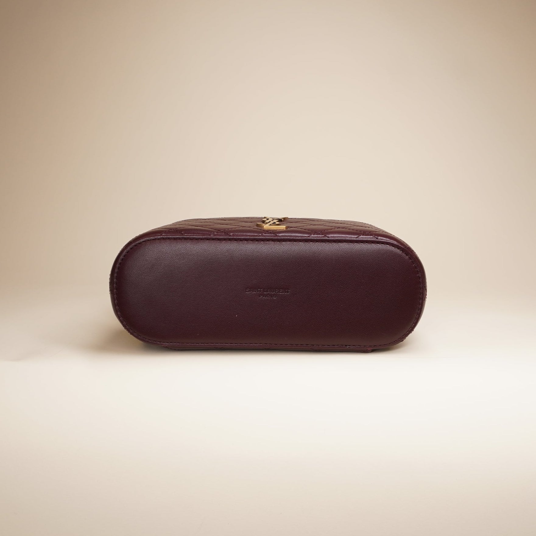 PRE-OWNED Lambskin Quilted Gaby Vanity Case Rouge Cabernet Crossbody Bag