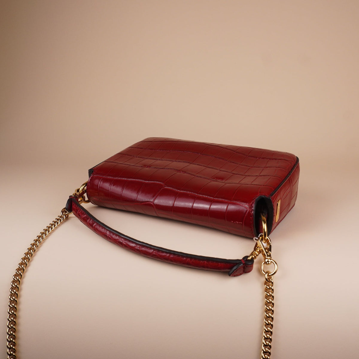 PRE-OWNED FF Mini Baguette Red Crocodile Embossed Leather