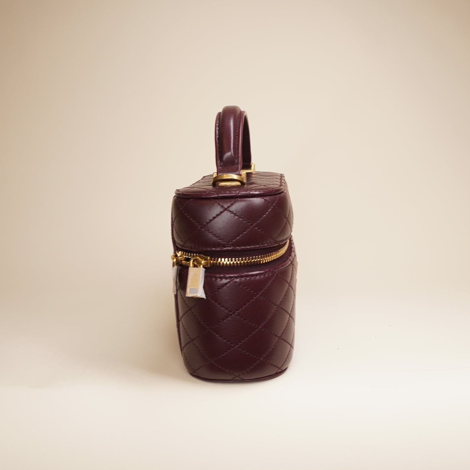 PRE-OWNED Lambskin Quilted Gaby Vanity Case Rouge Cabernet Crossbody Bag