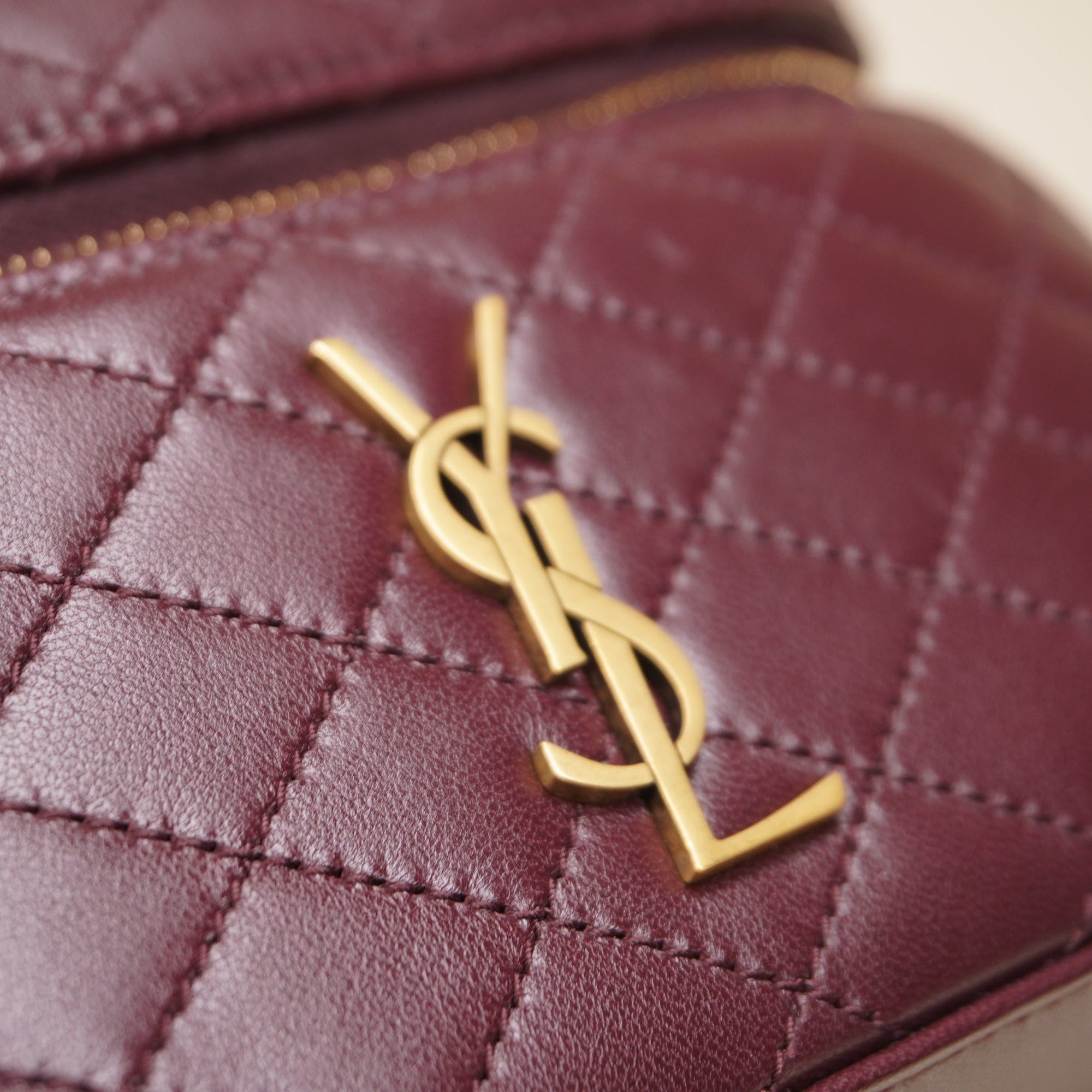PRE-OWNED Lambskin Quilted Gaby Vanity Case Rouge Cabernet Crossbody Bag