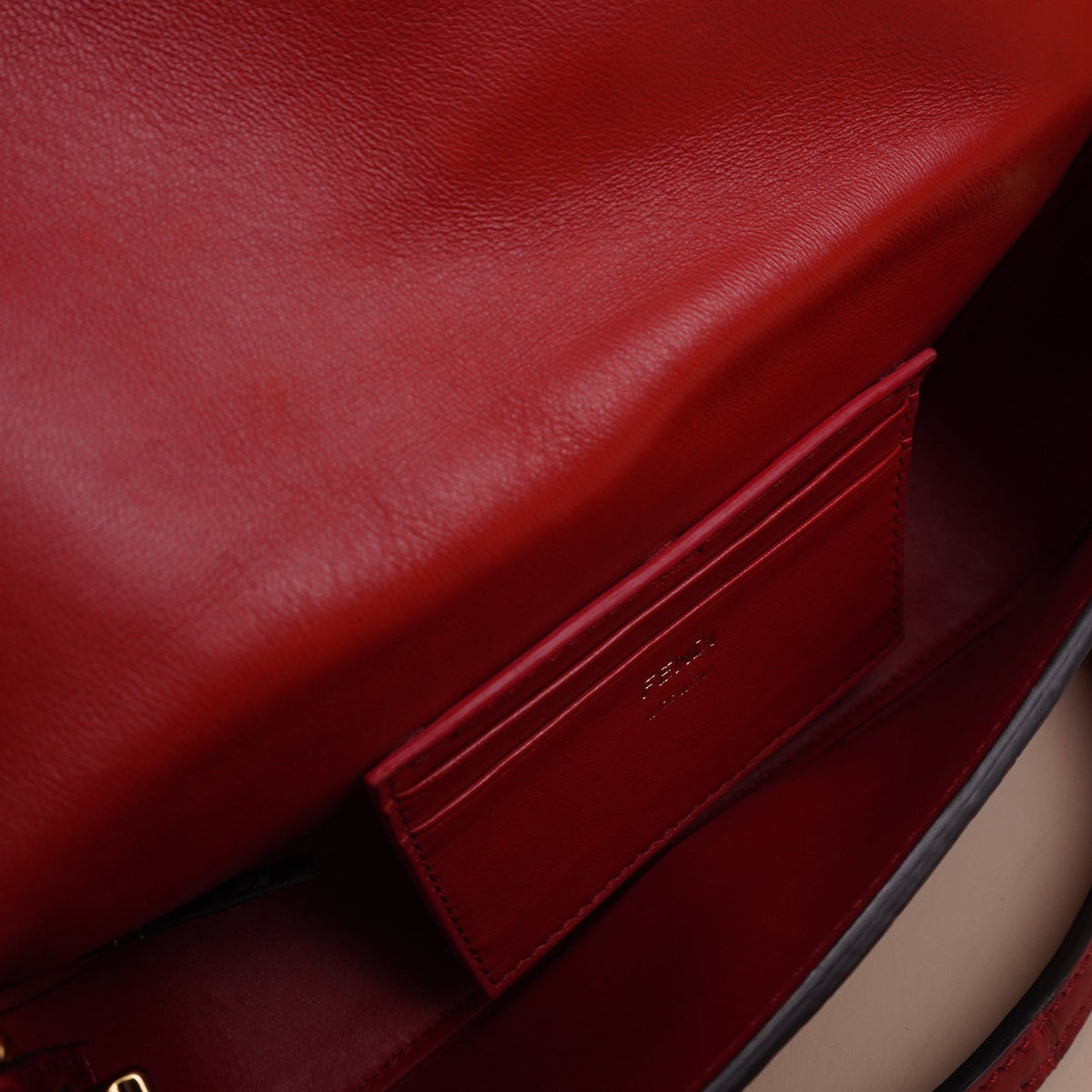 PRE-OWNED FF Mini Baguette Red Crocodile Embossed Leather