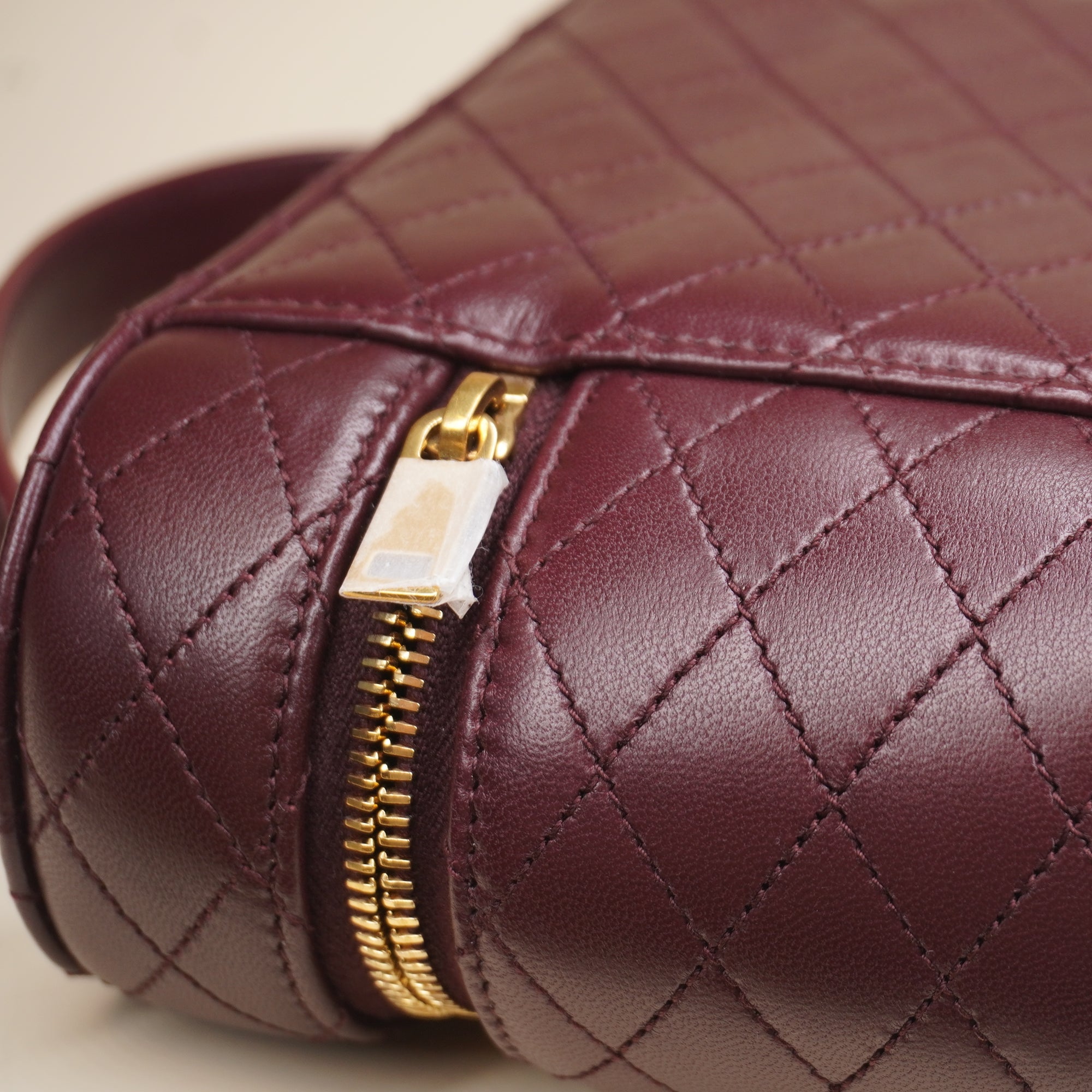 PRE-OWNED Lambskin Quilted Gaby Vanity Case Rouge Cabernet Crossbody Bag