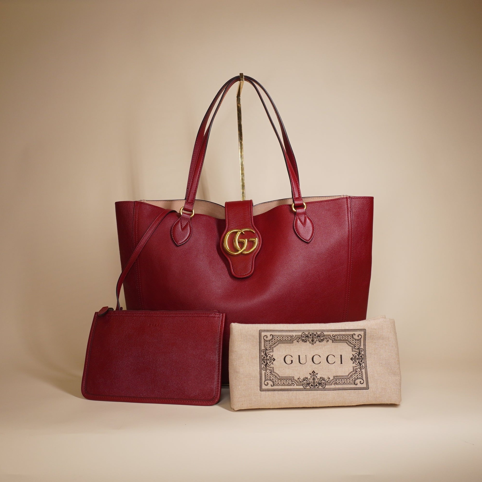PRE-OWNED GG Red Medium Dahlia Tote w/ Pouch Shoulder Bag