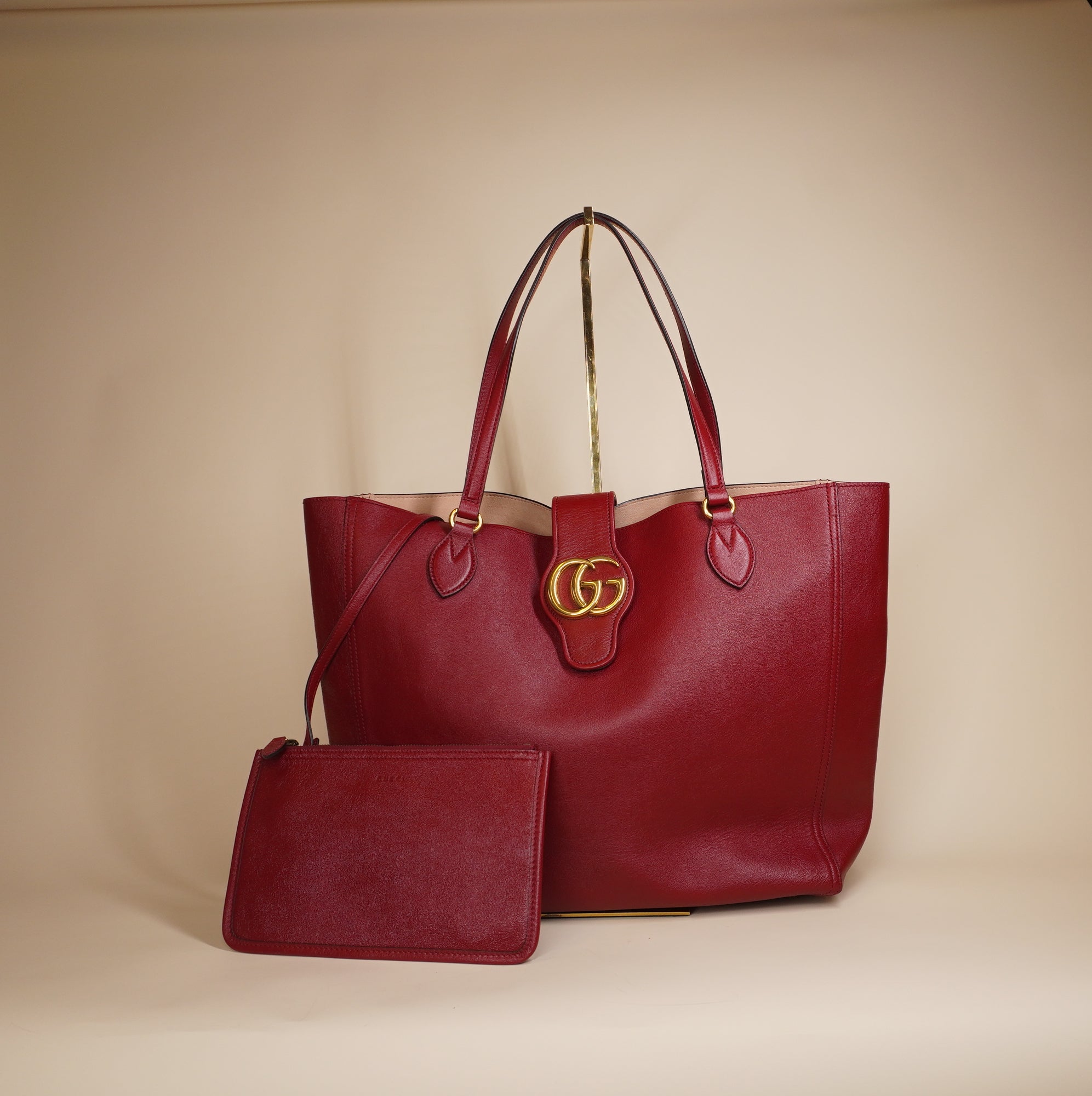 PRE-OWNED GG Red Medium Dahlia Tote w/ Pouch Shoulder Bag