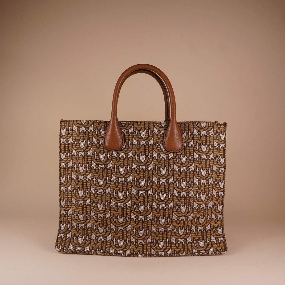 PRE-OWNED Brown Logo Jacquard Shopping Tote Shoulder Bag