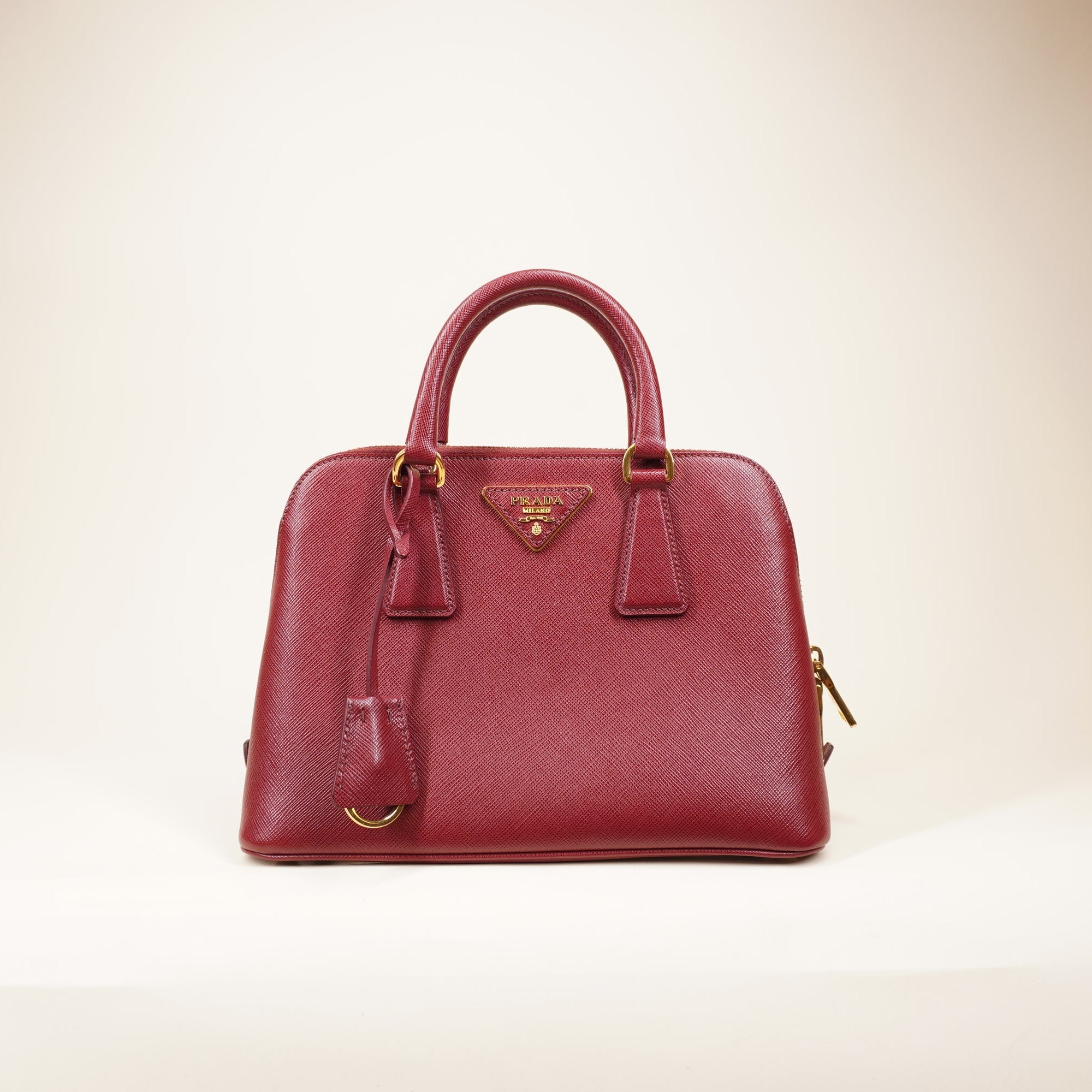 PRE-OWNED Promenade Bag Saffiano Leather Small Burgundy