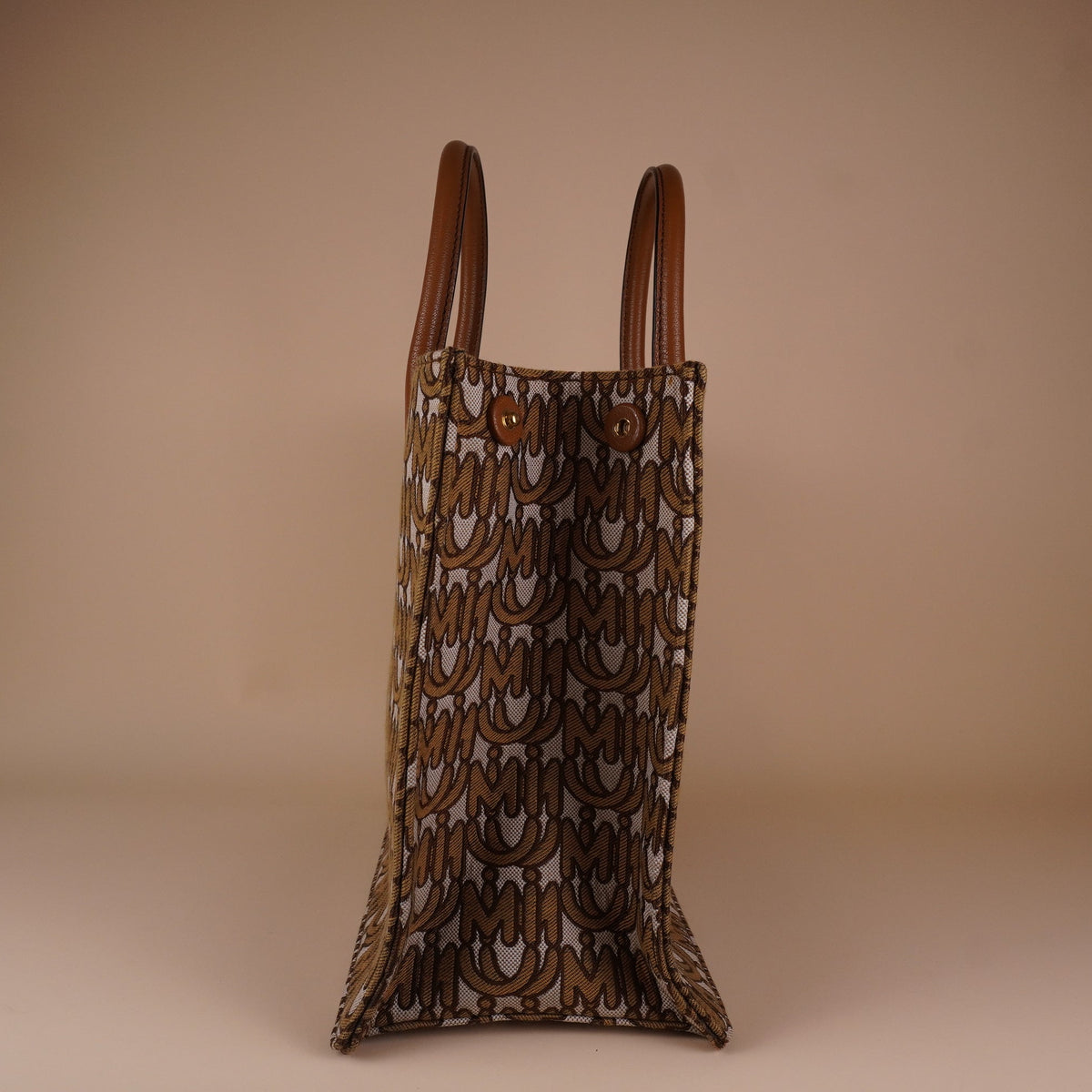 PRE-OWNED Brown Logo Jacquard Shopping Tote Shoulder Bag