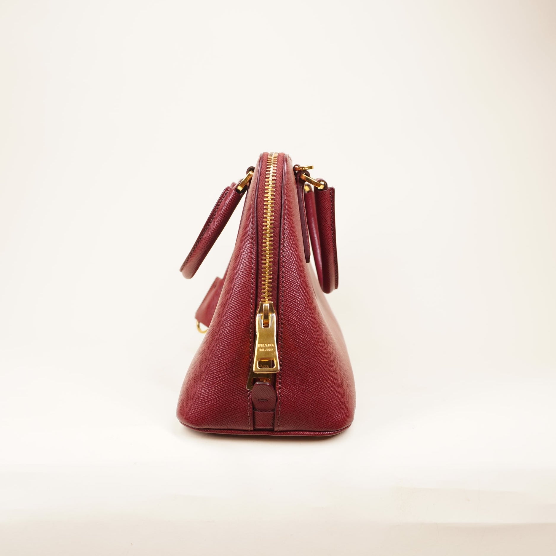PRE-OWNED Promenade Bag Saffiano Leather Small Burgundy