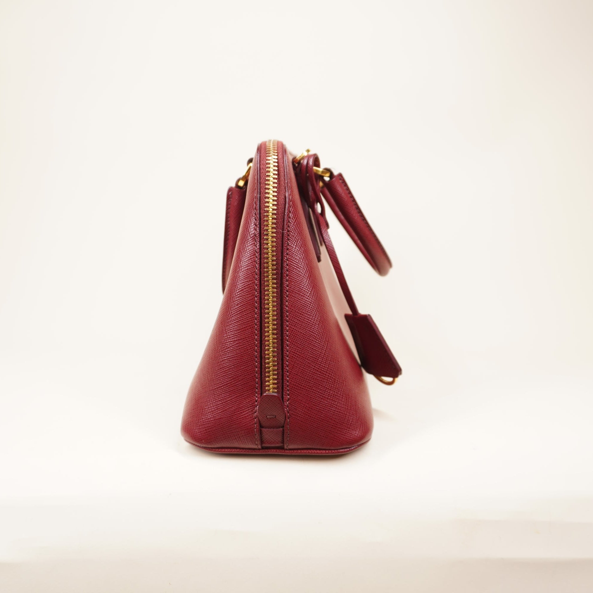 PRE-OWNED Promenade Bag Saffiano Leather Small Burgundy
