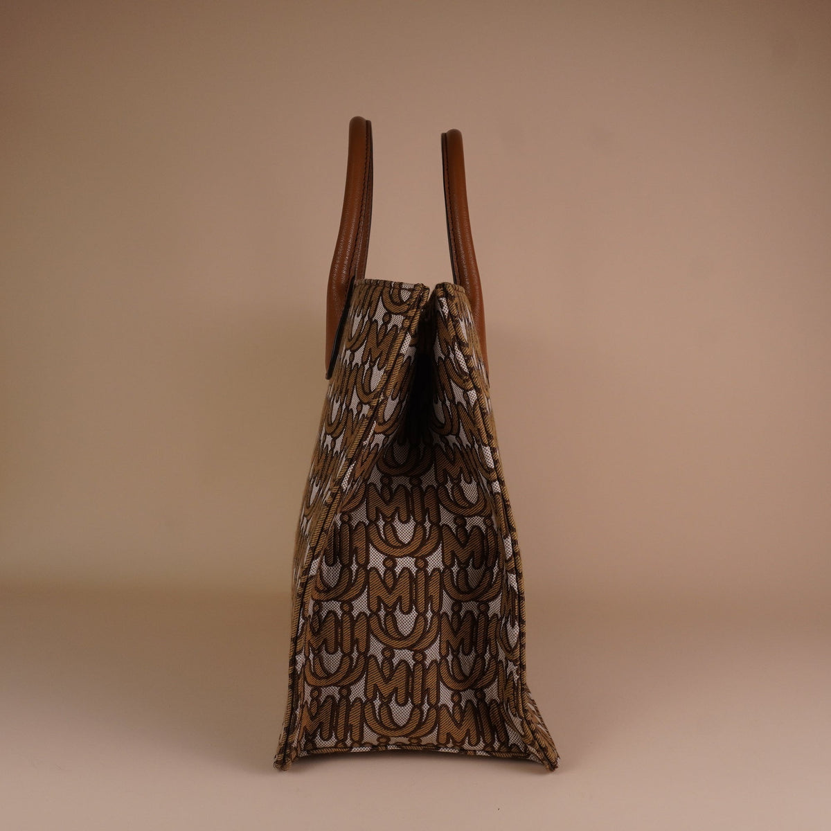 PRE-OWNED Brown Logo Jacquard Shopping Tote Shoulder Bag