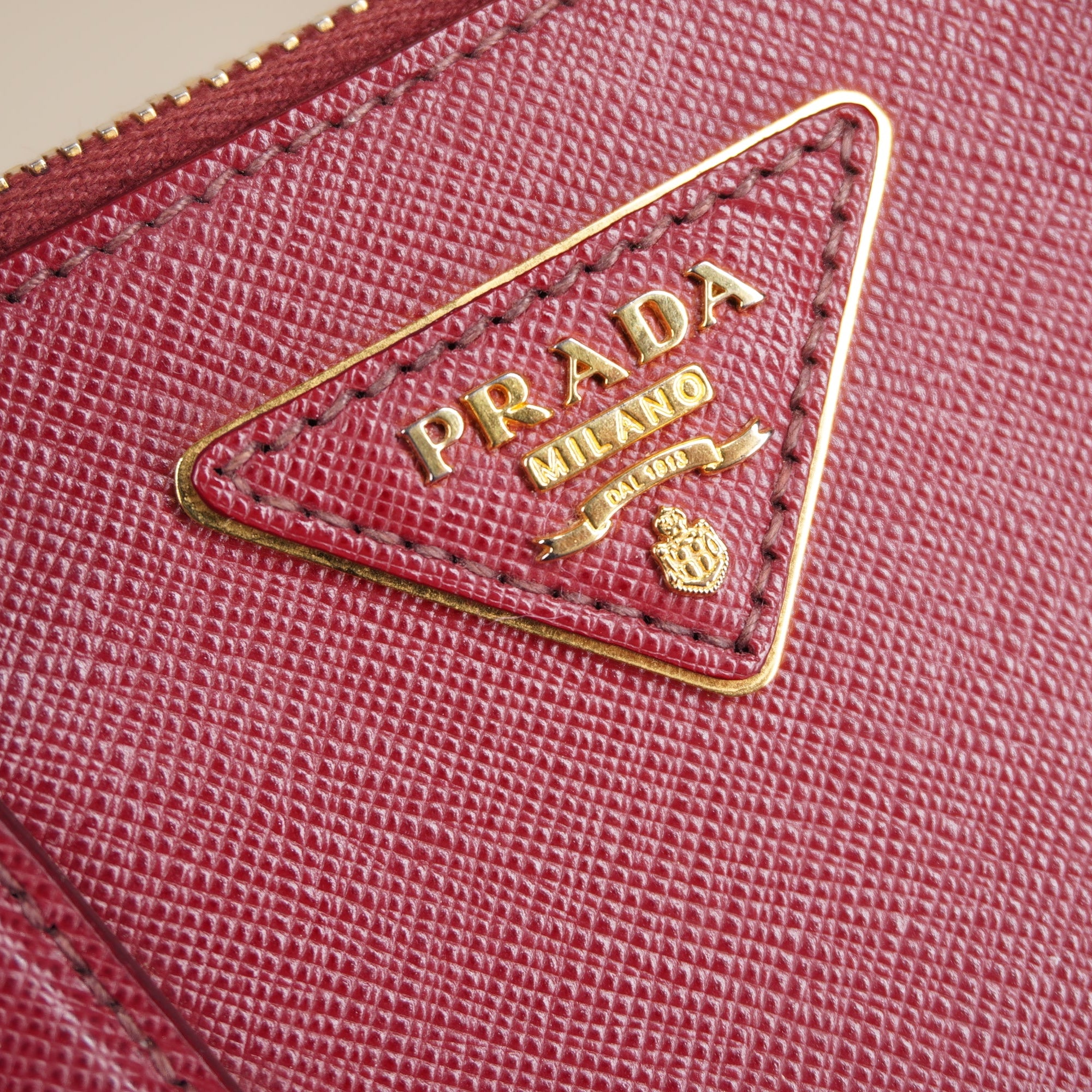 PRE-OWNED Promenade Bag Saffiano Leather Small Burgundy