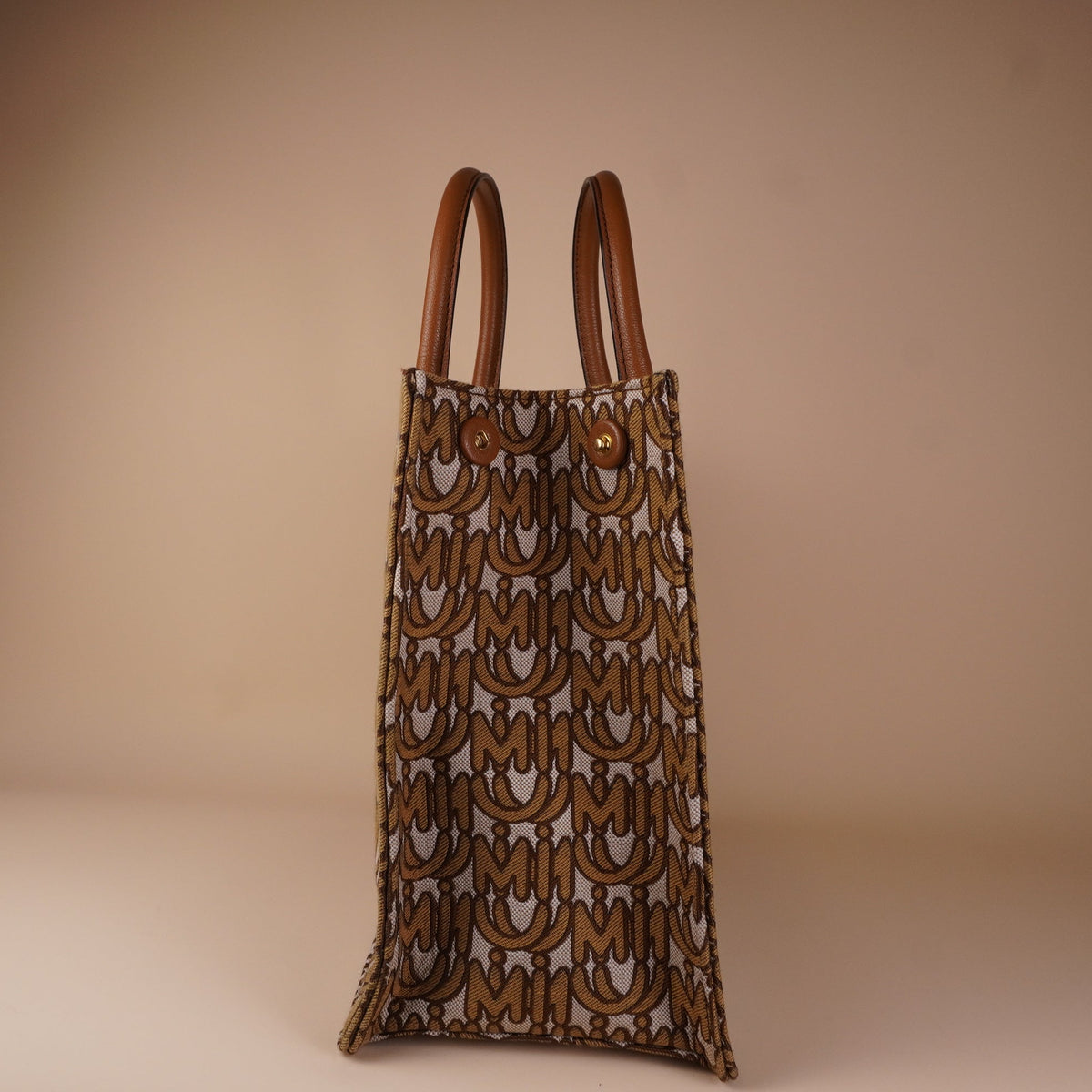 PRE-OWNED Brown Logo Jacquard Shopping Tote Shoulder Bag