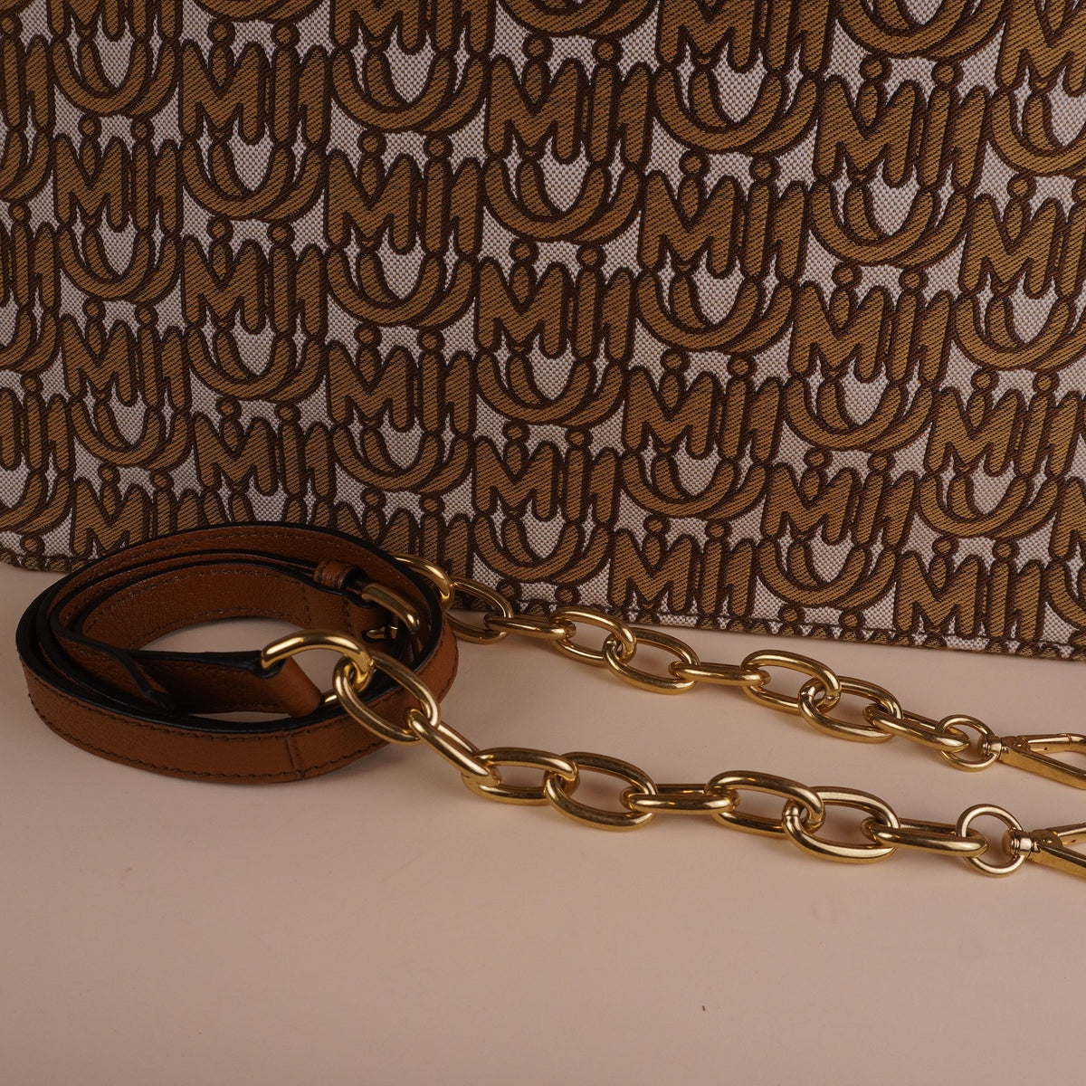 PRE-OWNED Brown Logo Jacquard Shopping Tote Shoulder Bag