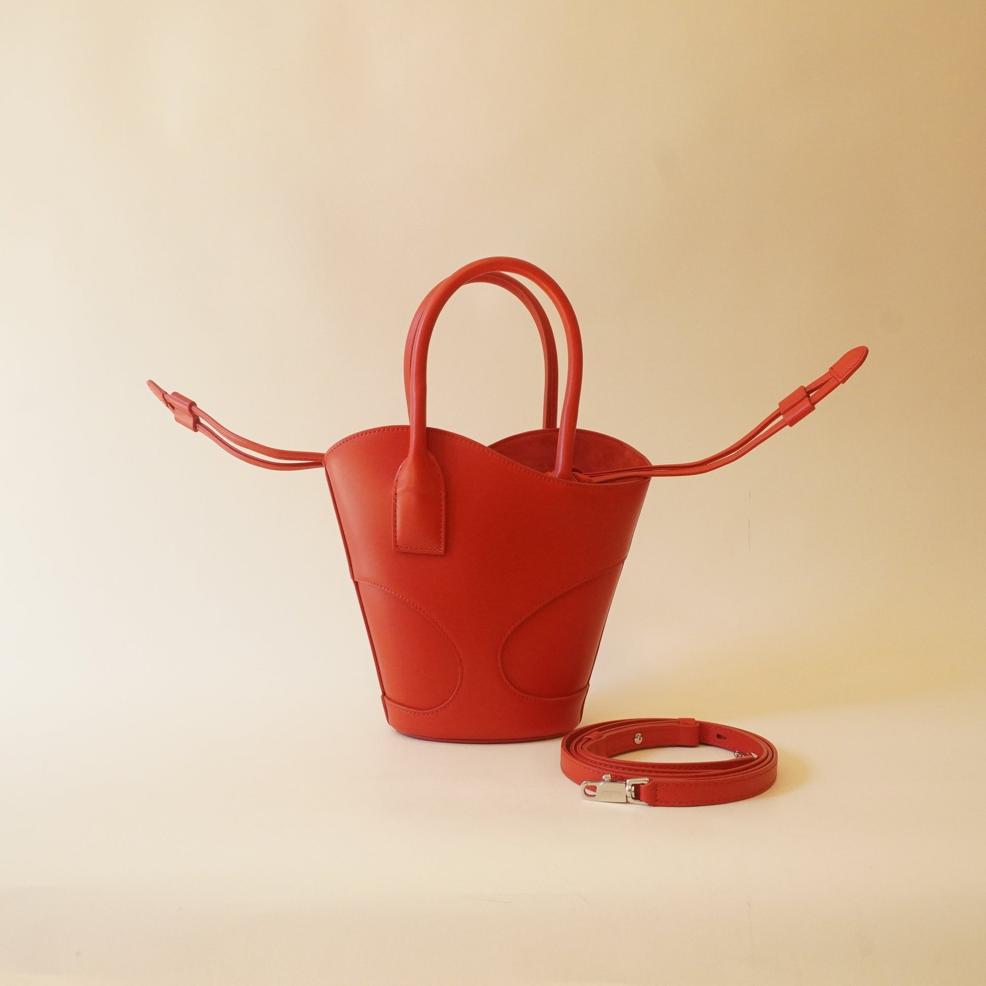 PRE-OWNED Tote Bag With Cut Out Red Leather or Shoulder bag