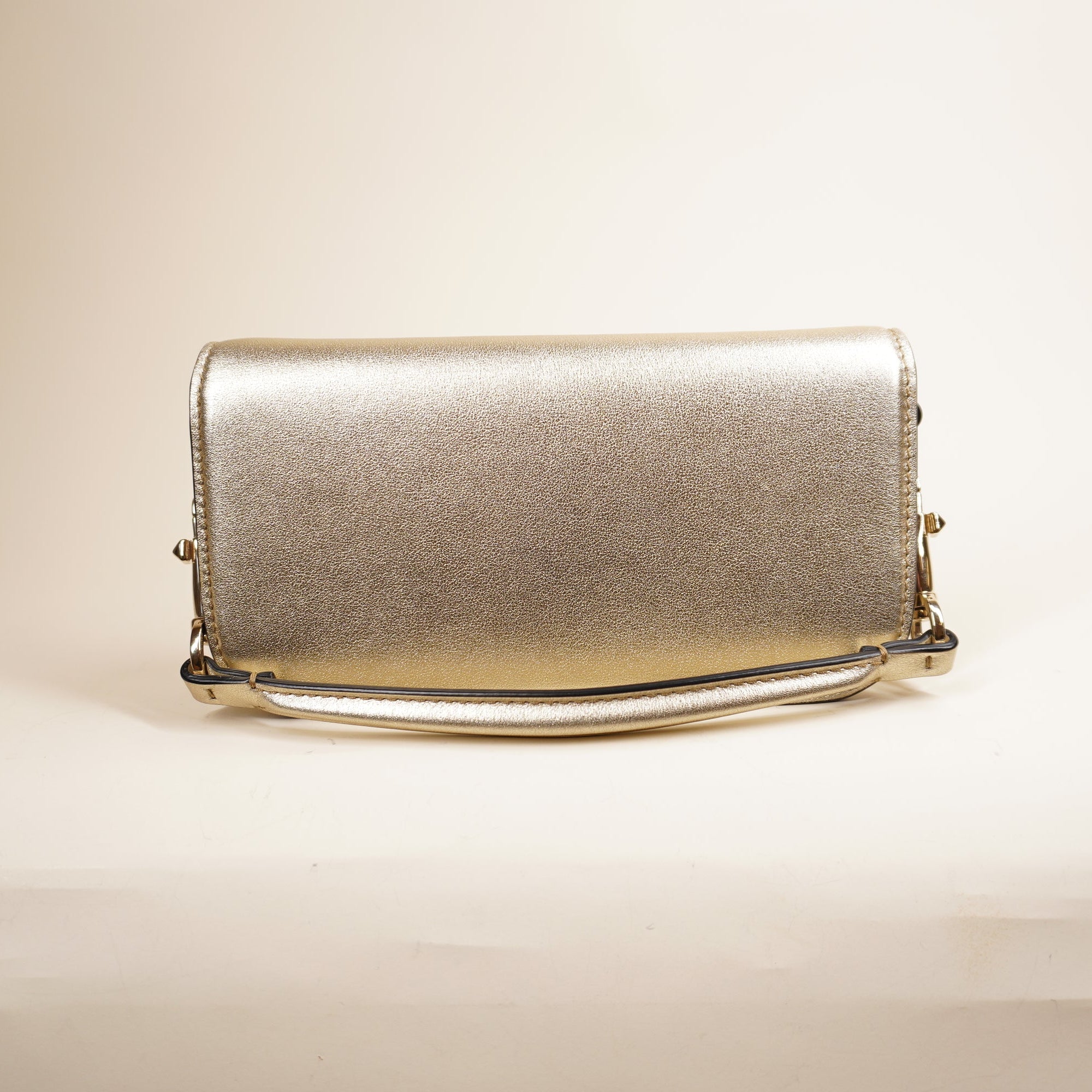 PRE-OWNED Locò Small Champagne Metallic Leather Shoulder Bag with Crystals