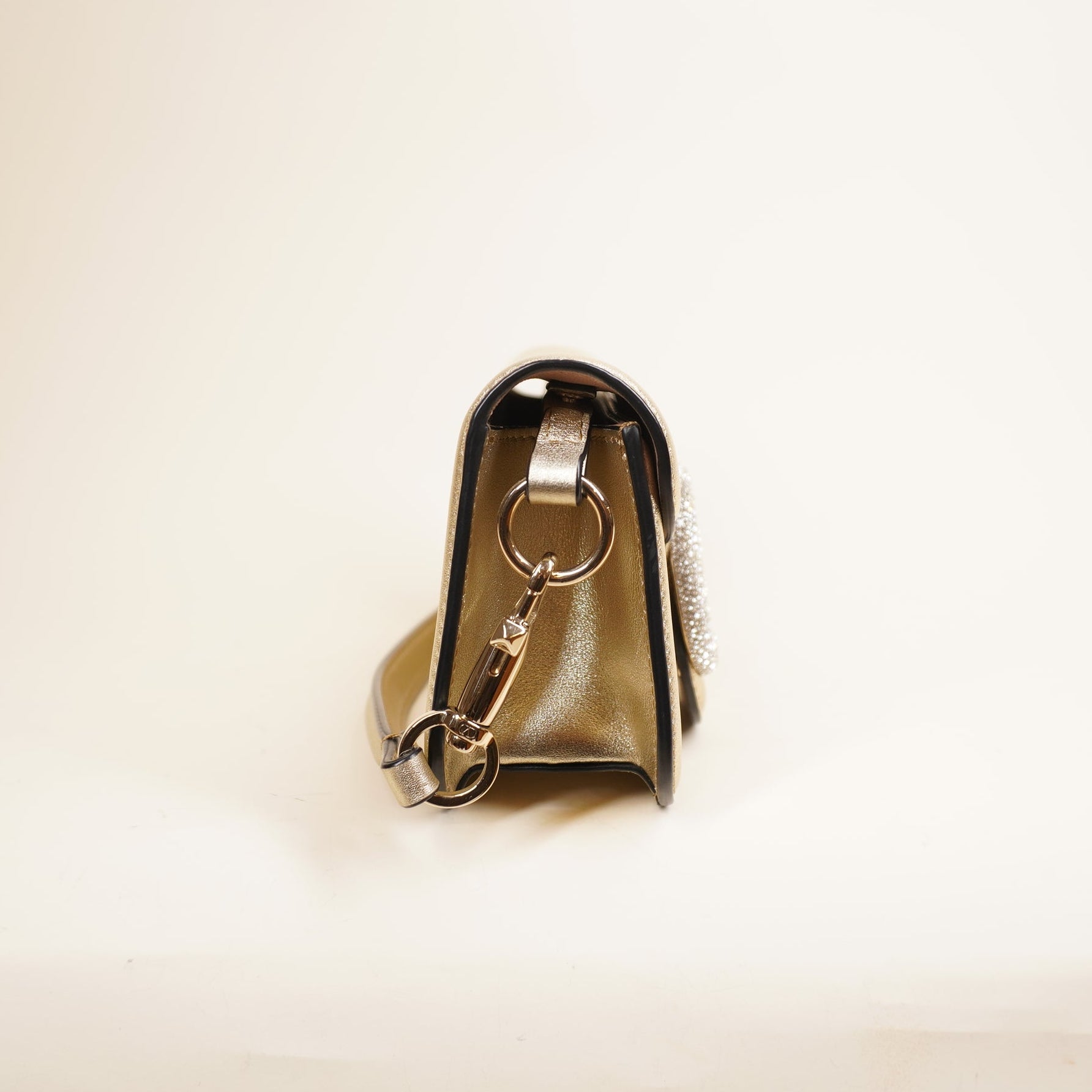 PRE-OWNED Locò Small Champagne Metallic Leather Shoulder Bag with Crystals