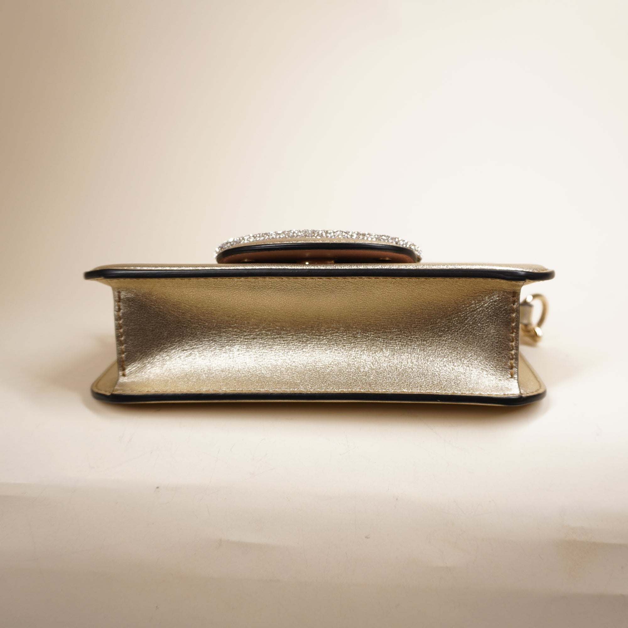 PRE-OWNED Locò Small Champagne Metallic Leather Shoulder Bag with Crystals