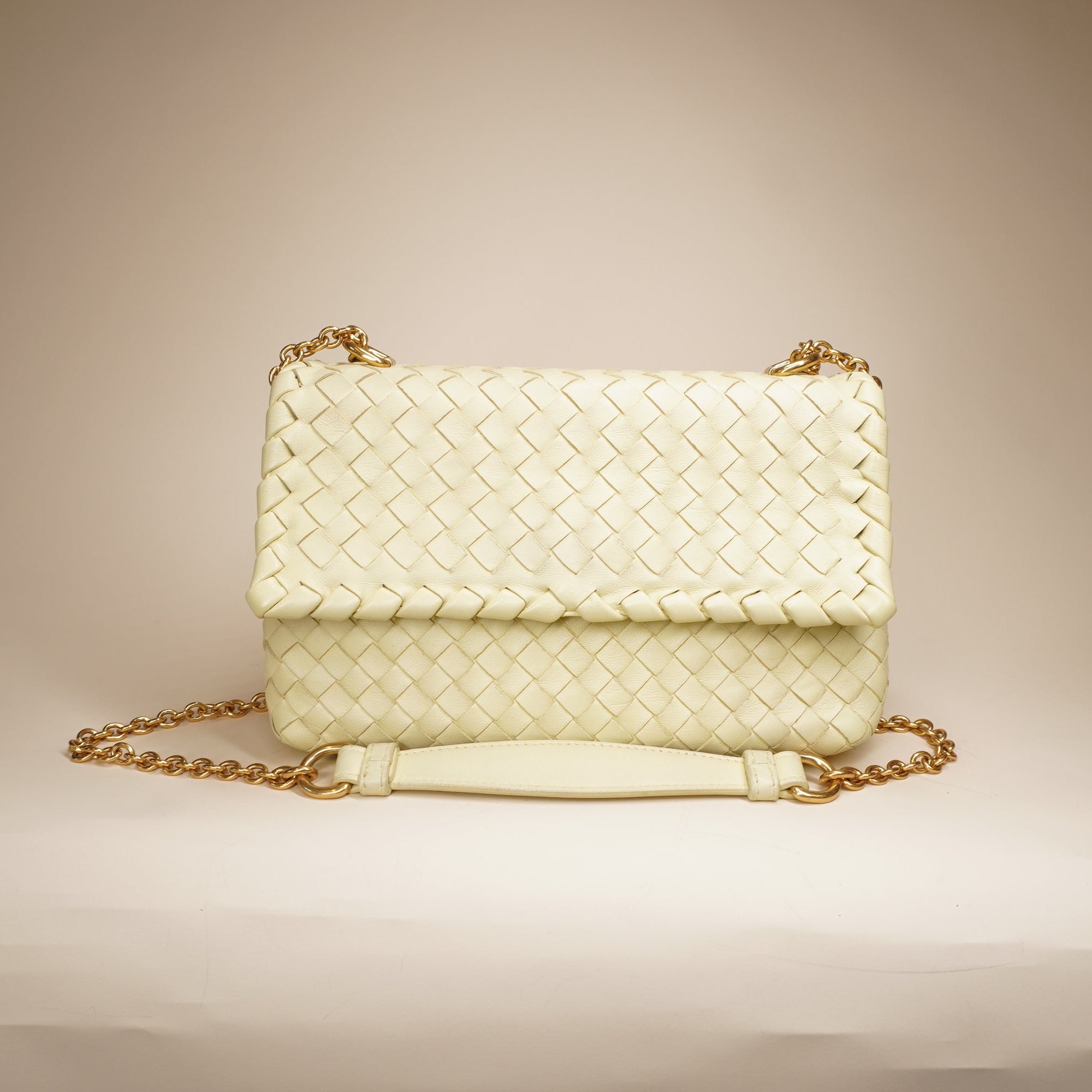 PRE-OWNED Butter Yellow Olympia Intrecciato Shoulder Bag