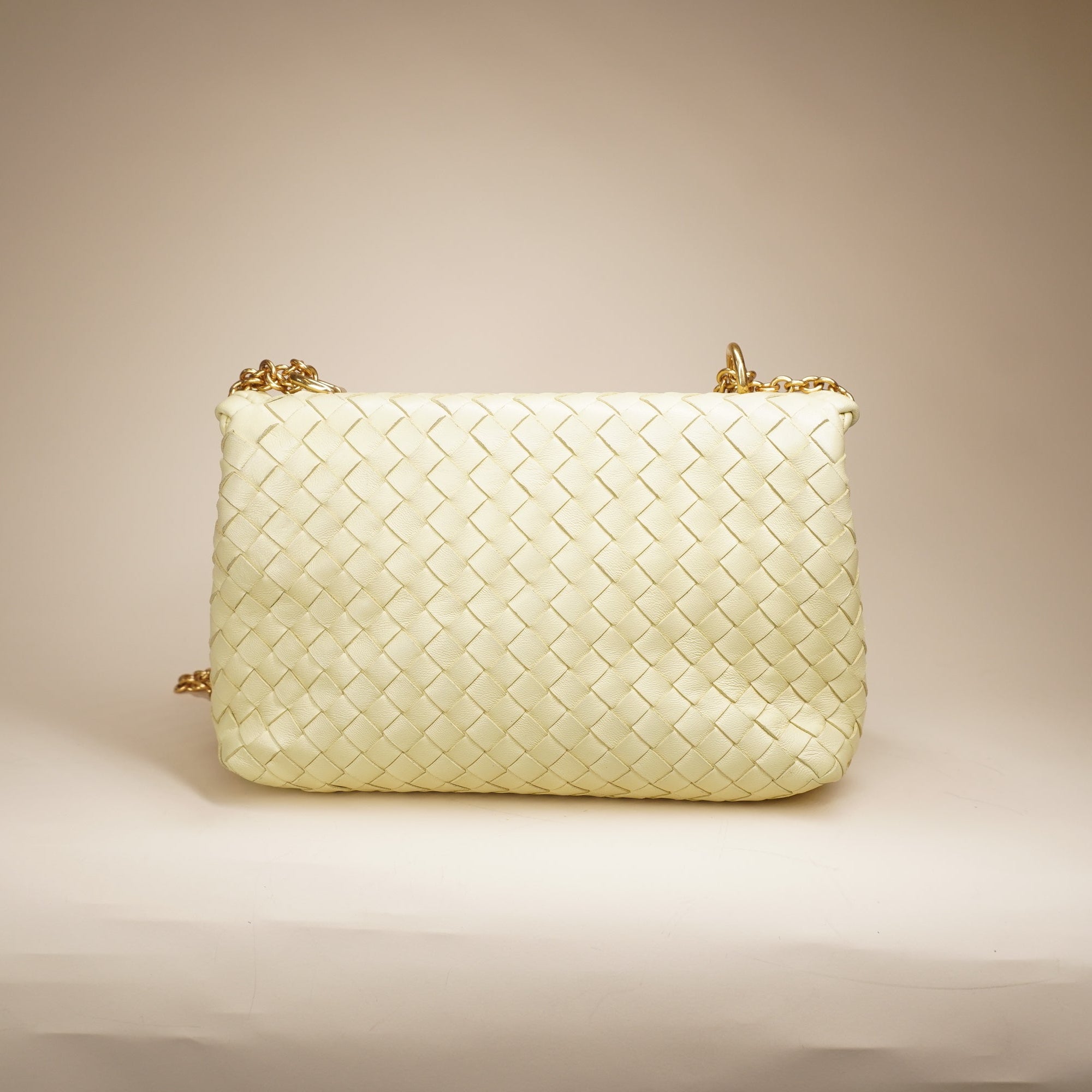 PRE-OWNED Butter Yellow Olympia Intrecciato Shoulder Bag