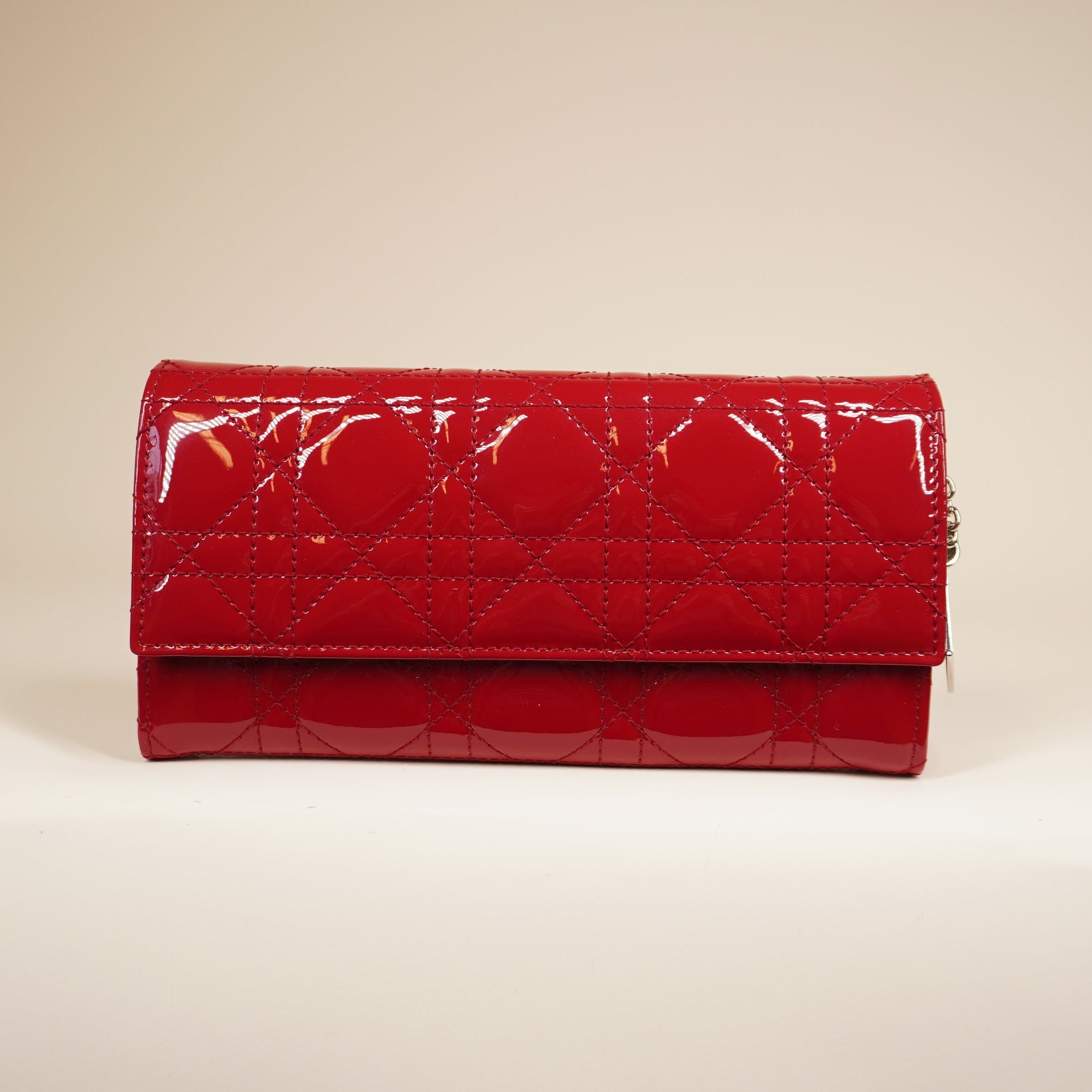 PRE-OWNED Red Cannage Patent Leather Wallet On Chain