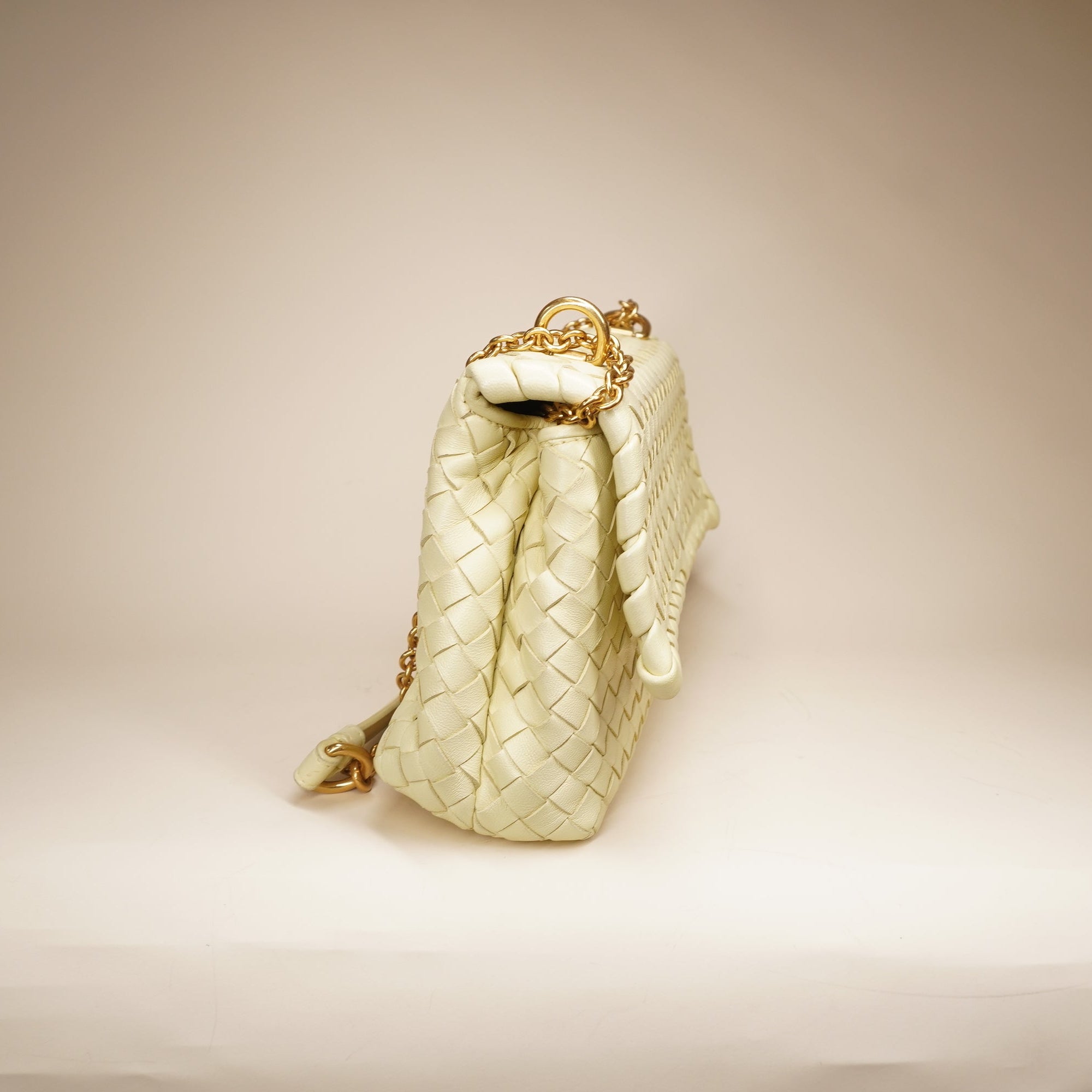 PRE-OWNED Butter Yellow Olympia Intrecciato Shoulder Bag