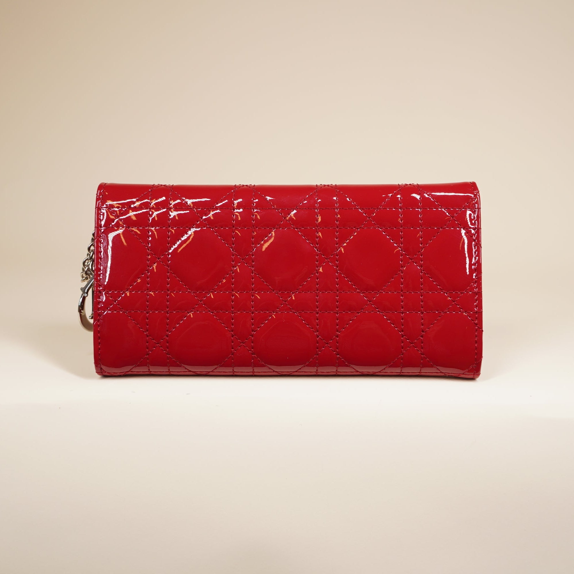 PRE-OWNED Red Cannage Patent Leather Wallet On Chain
