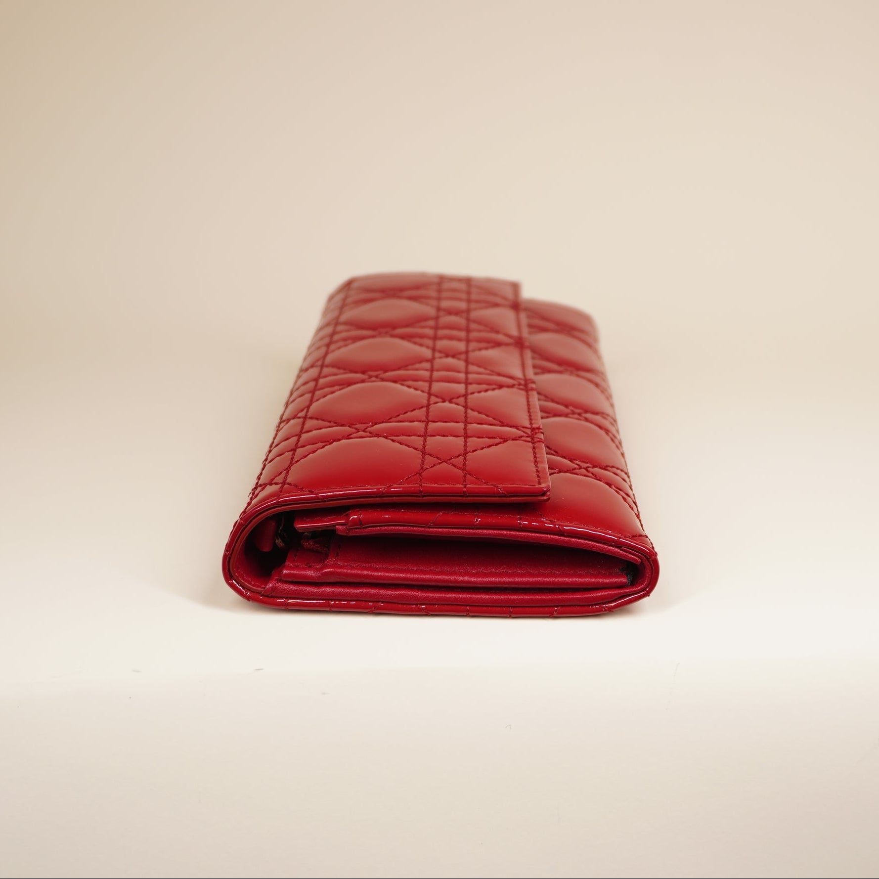 PRE-OWNED Red Cannage Patent Leather Wallet On Chain