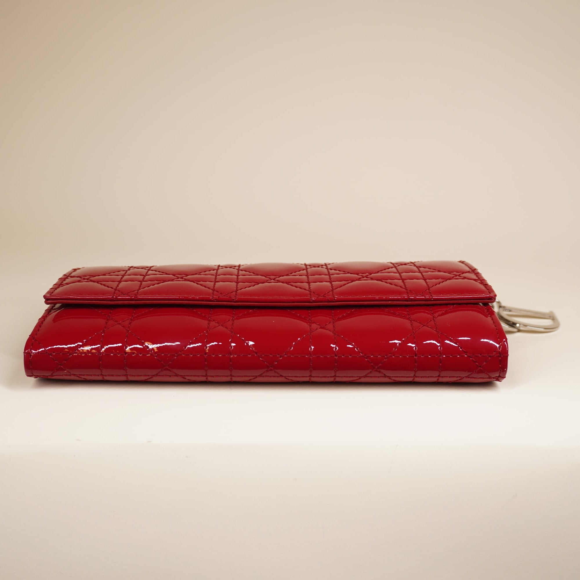 PRE-OWNED Red Cannage Patent Leather Wallet On Chain