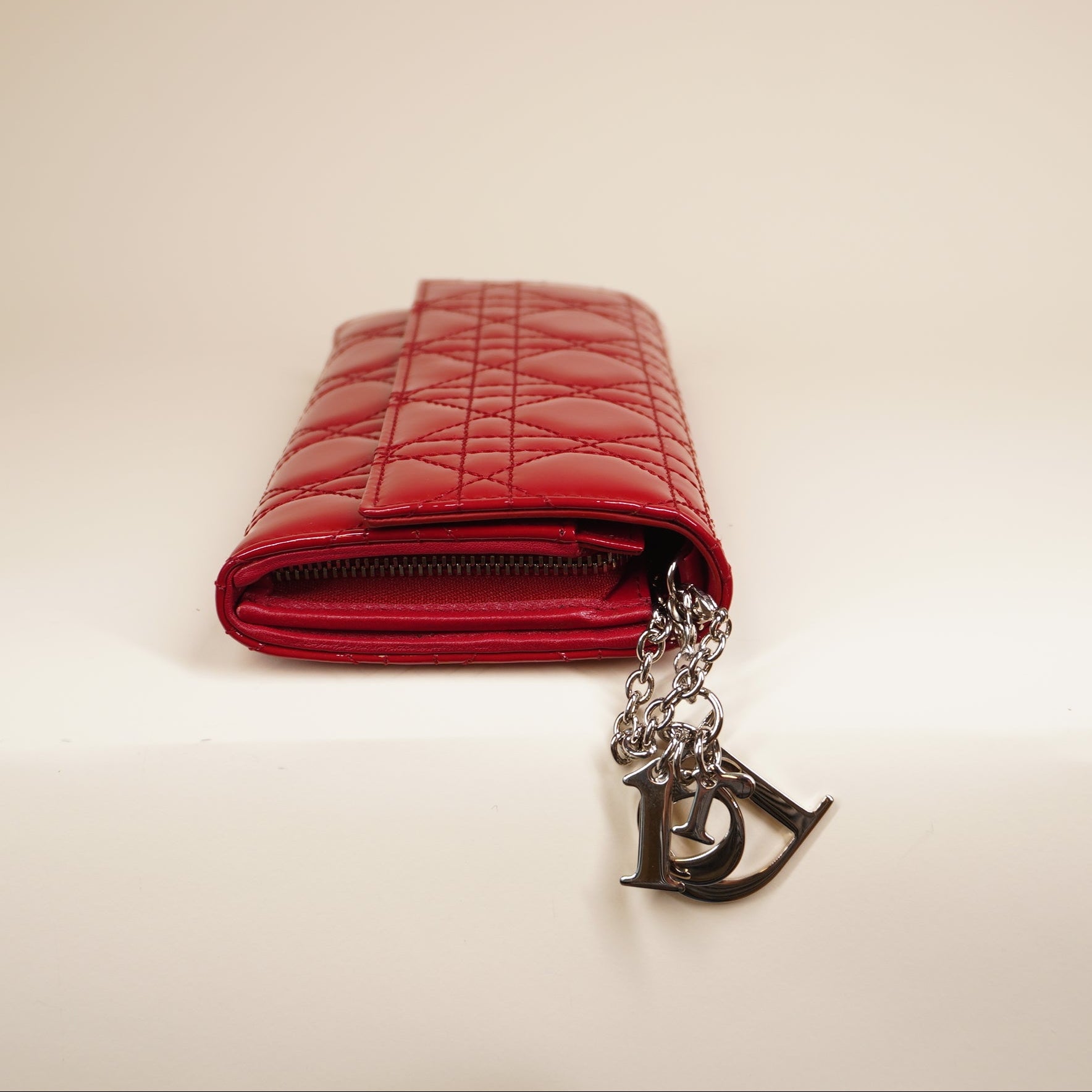 PRE-OWNED Red Cannage Patent Leather Wallet On Chain