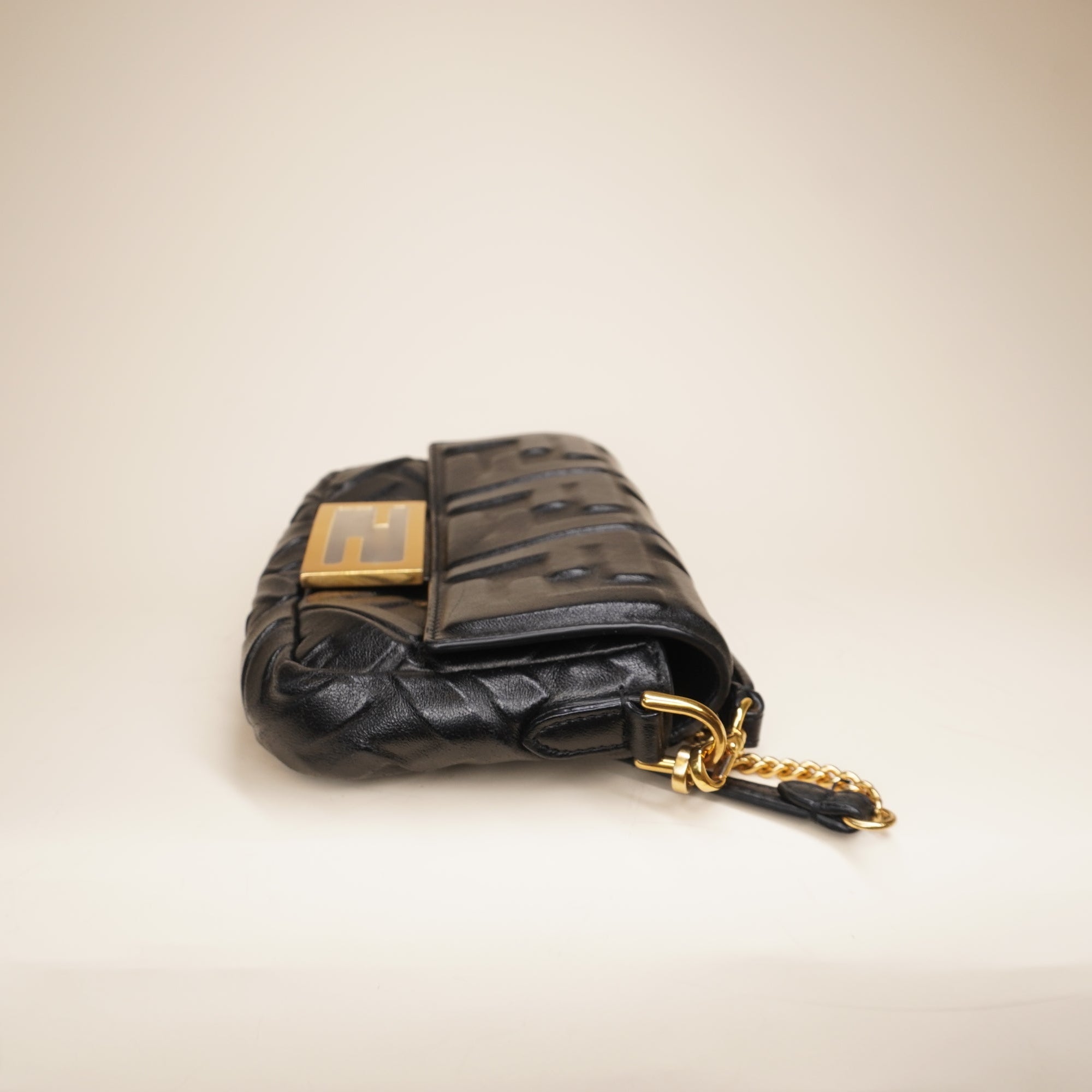 PRE-OWNED Embossed FF Black Mini Baguette Crossbody Bag