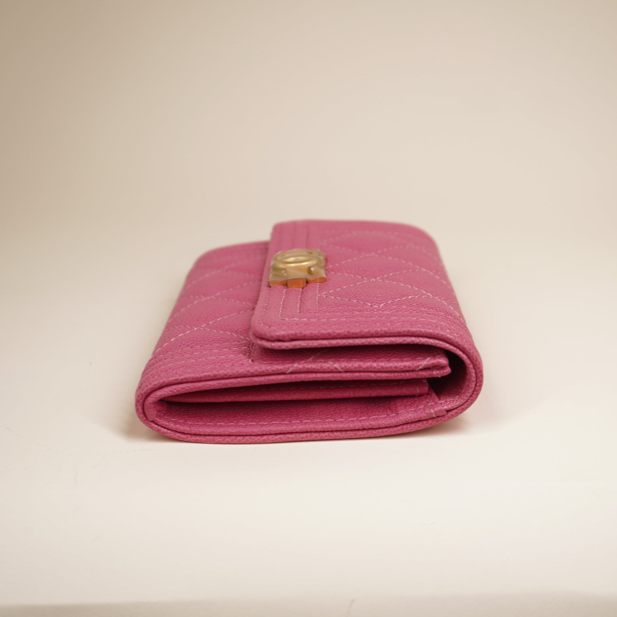 PRE-OWNED CC Pink Boy Compact Tri-Fold Wallet