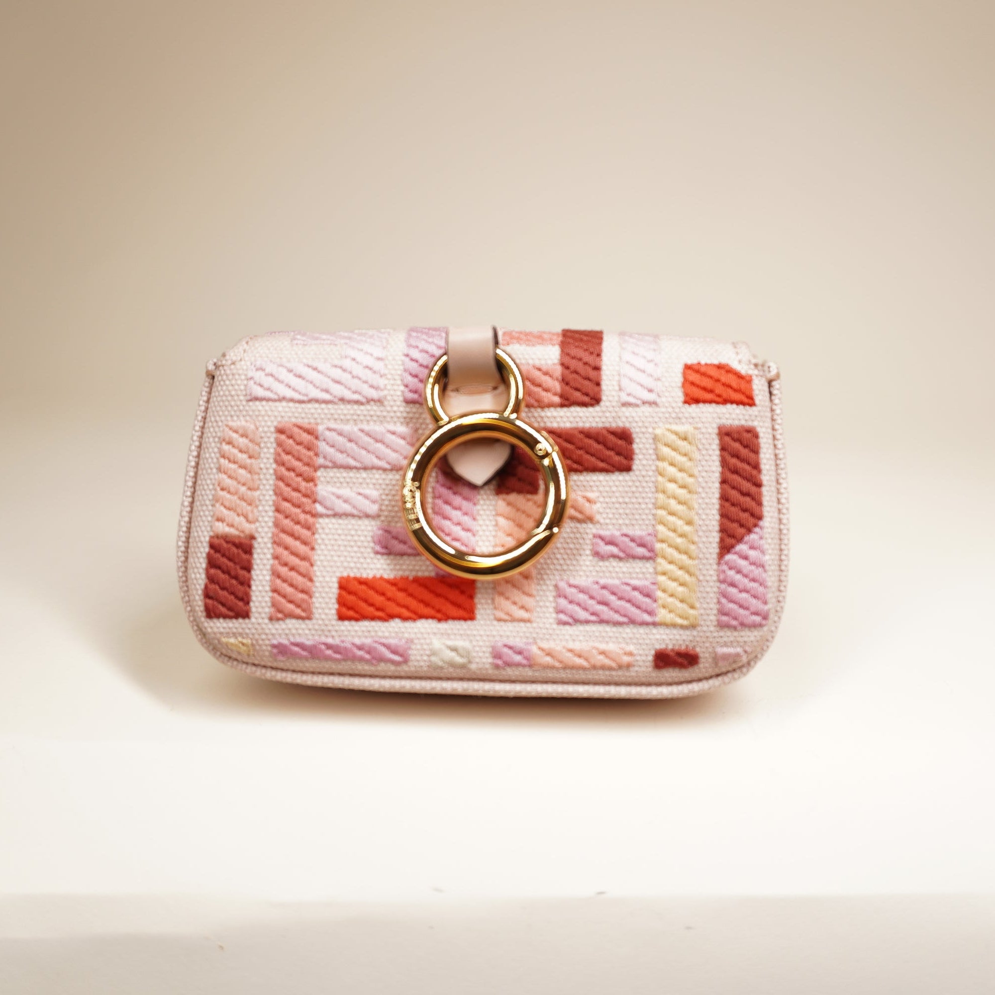 PRE-OWNED  Chain Baguette Charm Bag Zucca Canvas Nano Pink