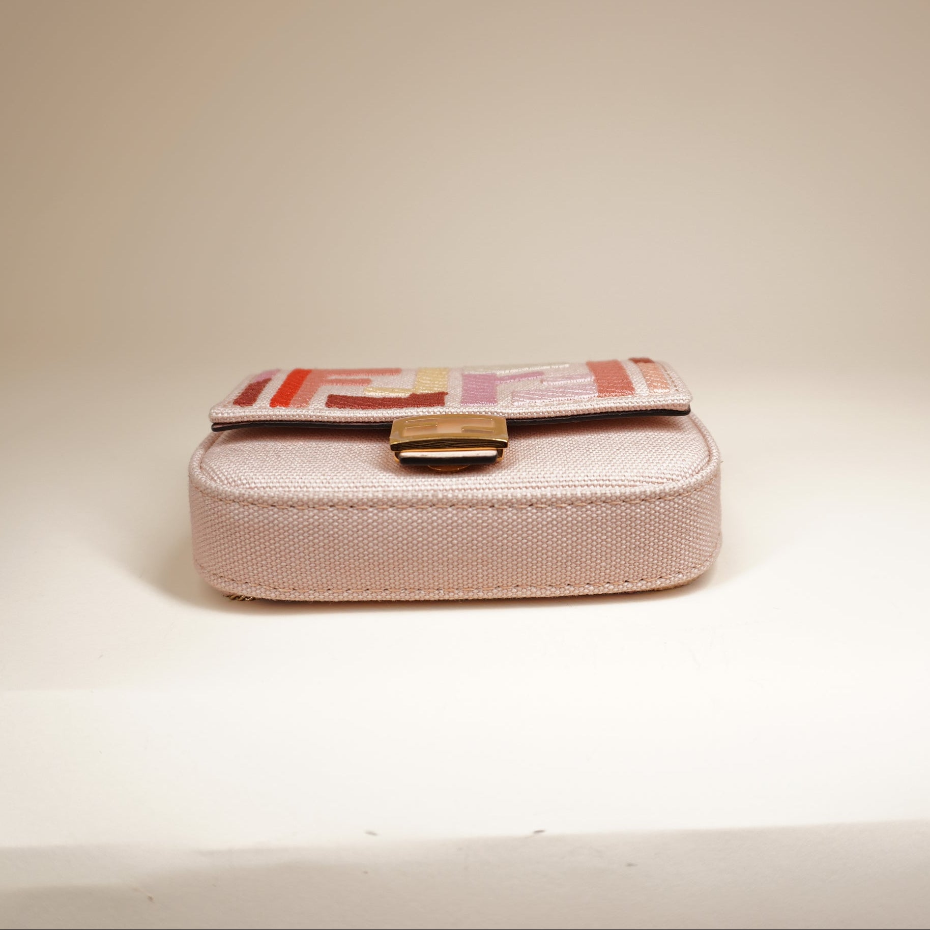 PRE-OWNED  Chain Baguette Charm Bag Zucca Canvas Nano Pink