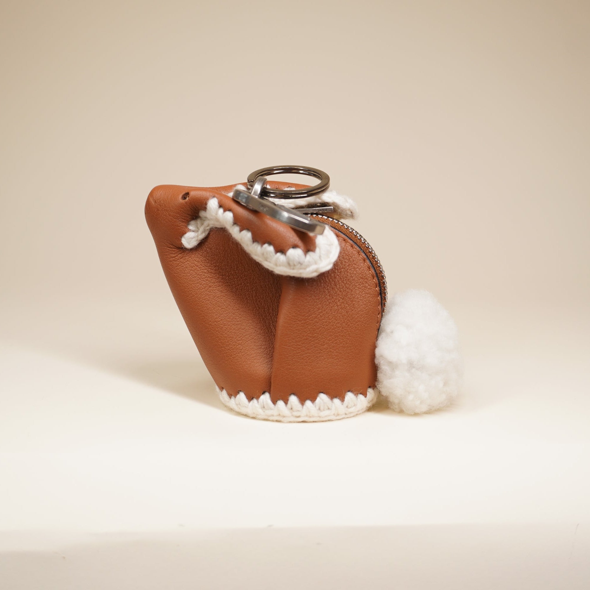 PRE-OWNED Bunny Classic Calfskin Brown Bag Charm 