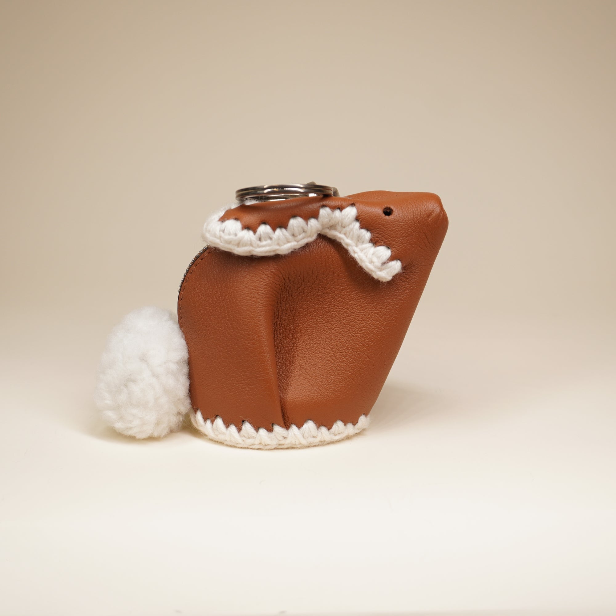 PRE-OWNED Bunny Classic Calfskin Brown Bag Charm 