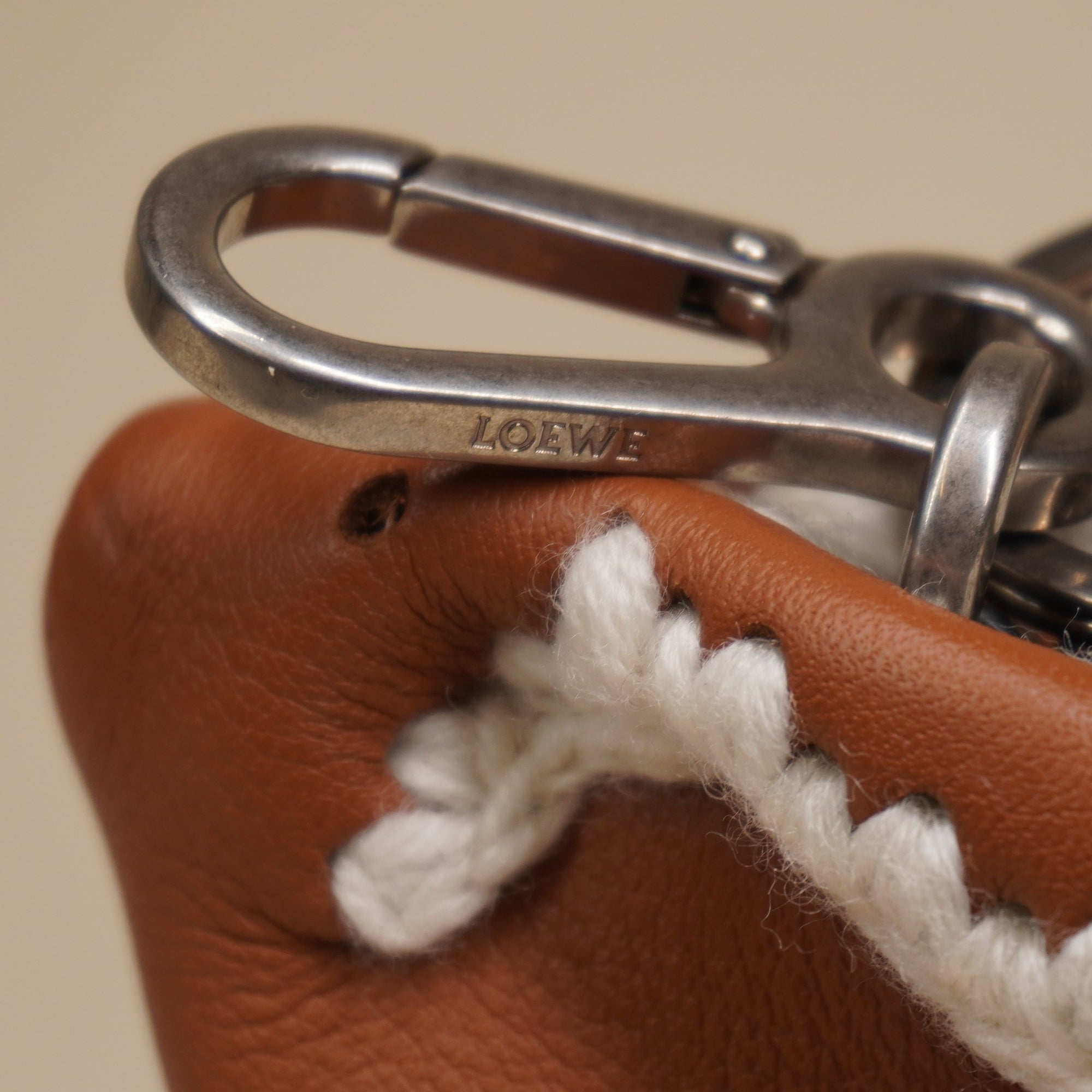 PRE-OWNED Bunny Classic Calfskin Brown Bag Charm 