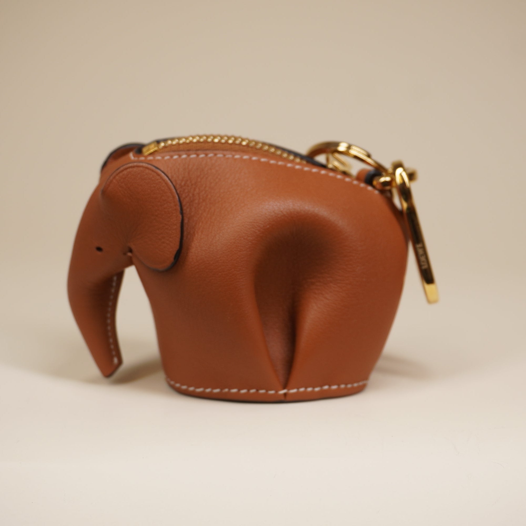 PRE-OWNED Calfskin Elephant Coin Purse Brown