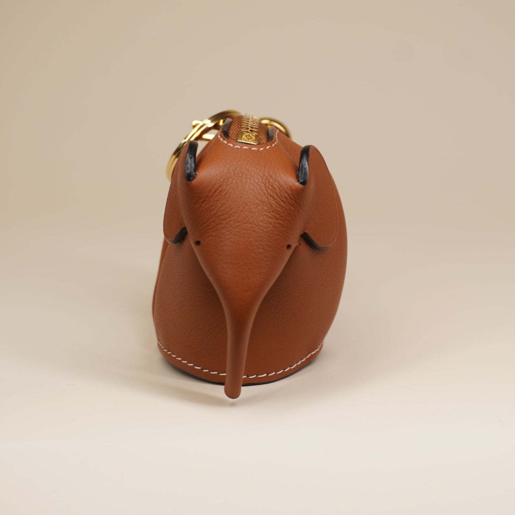 PRE-OWNED Calfskin Elephant Coin Purse Brown