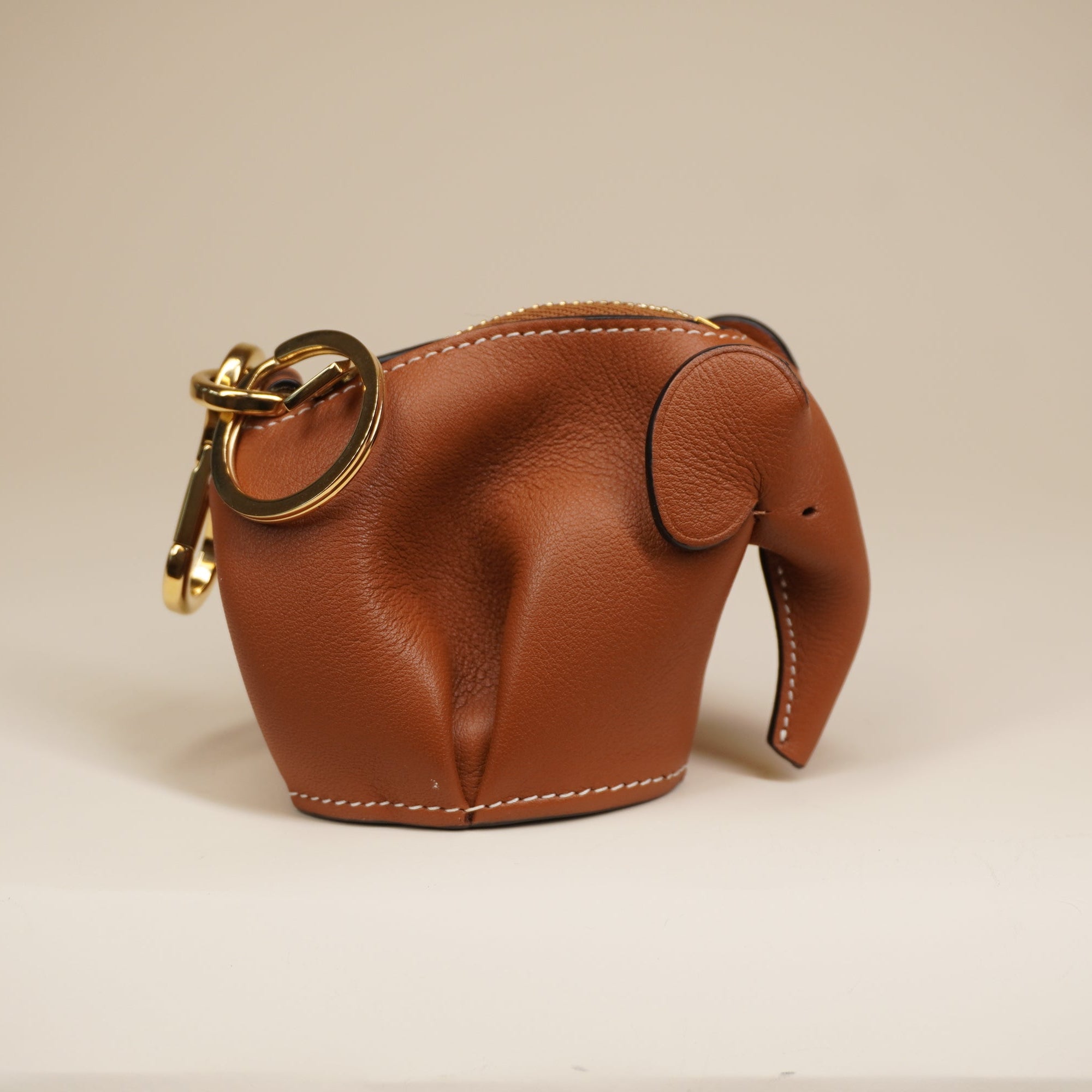 PRE-OWNED Calfskin Elephant Coin Purse Brown