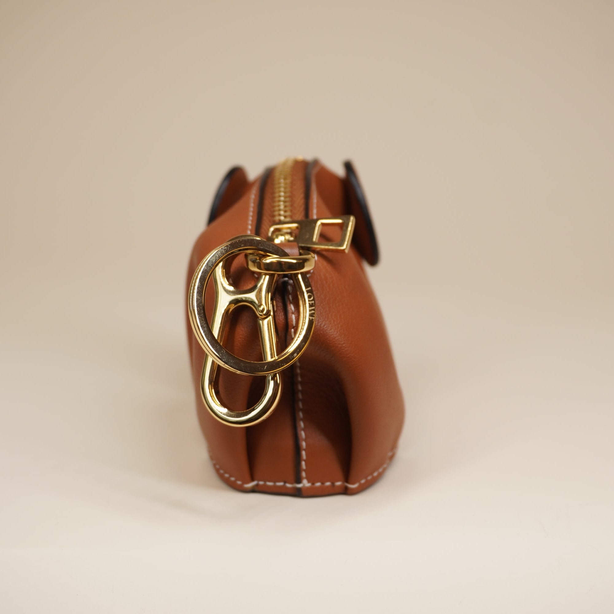 PRE-OWNED Calfskin Elephant Coin Purse Brown