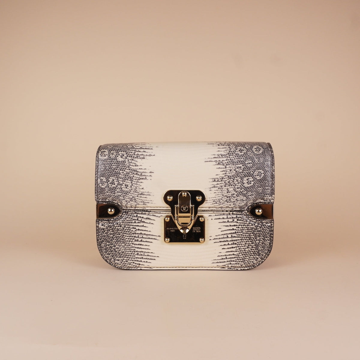 PRE-OWNED LV White & Gray Lizard S-Lock Shoulder Bag
