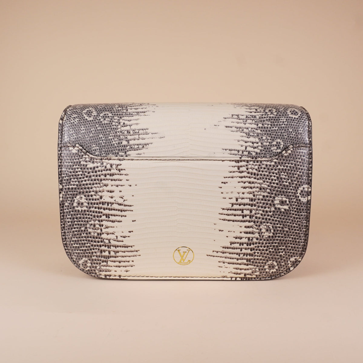 PRE-OWNED LV White & Gray Lizard S-Lock Shoulder Bag