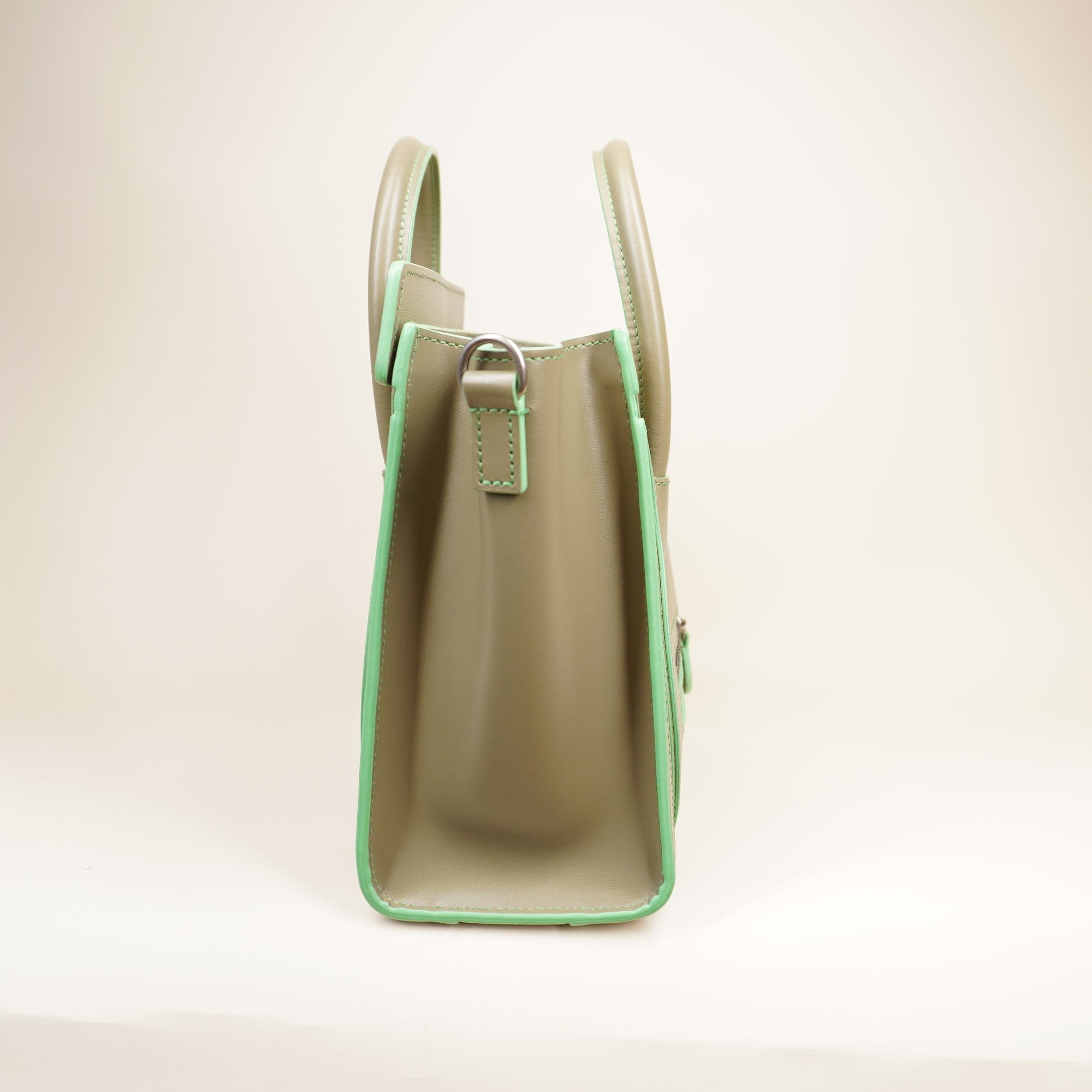 PRE-OWNED Olive Grey Leather Nano Luggage Shoulder Bag