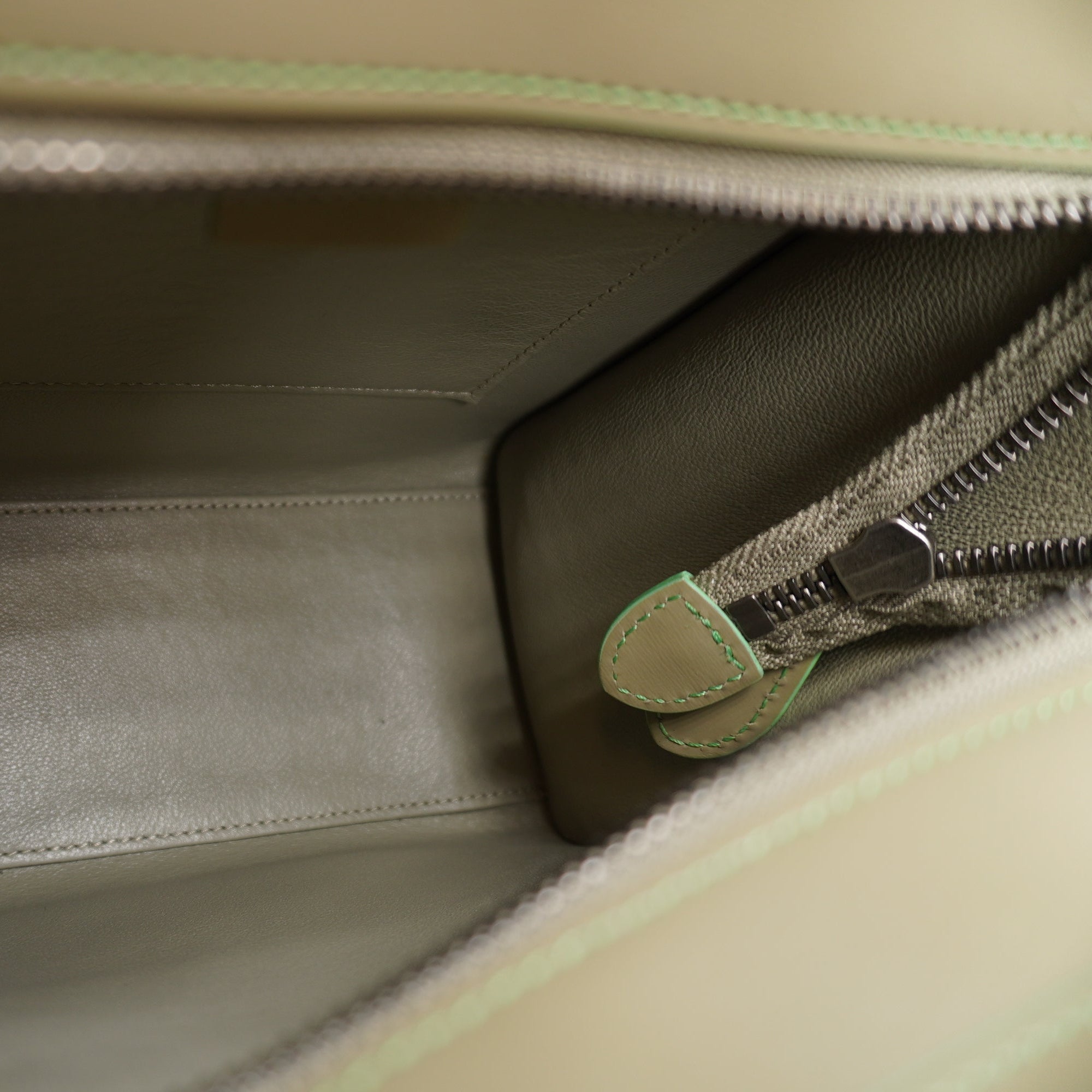 PRE-OWNED Olive Grey Leather Nano Luggage Shoulder Bag