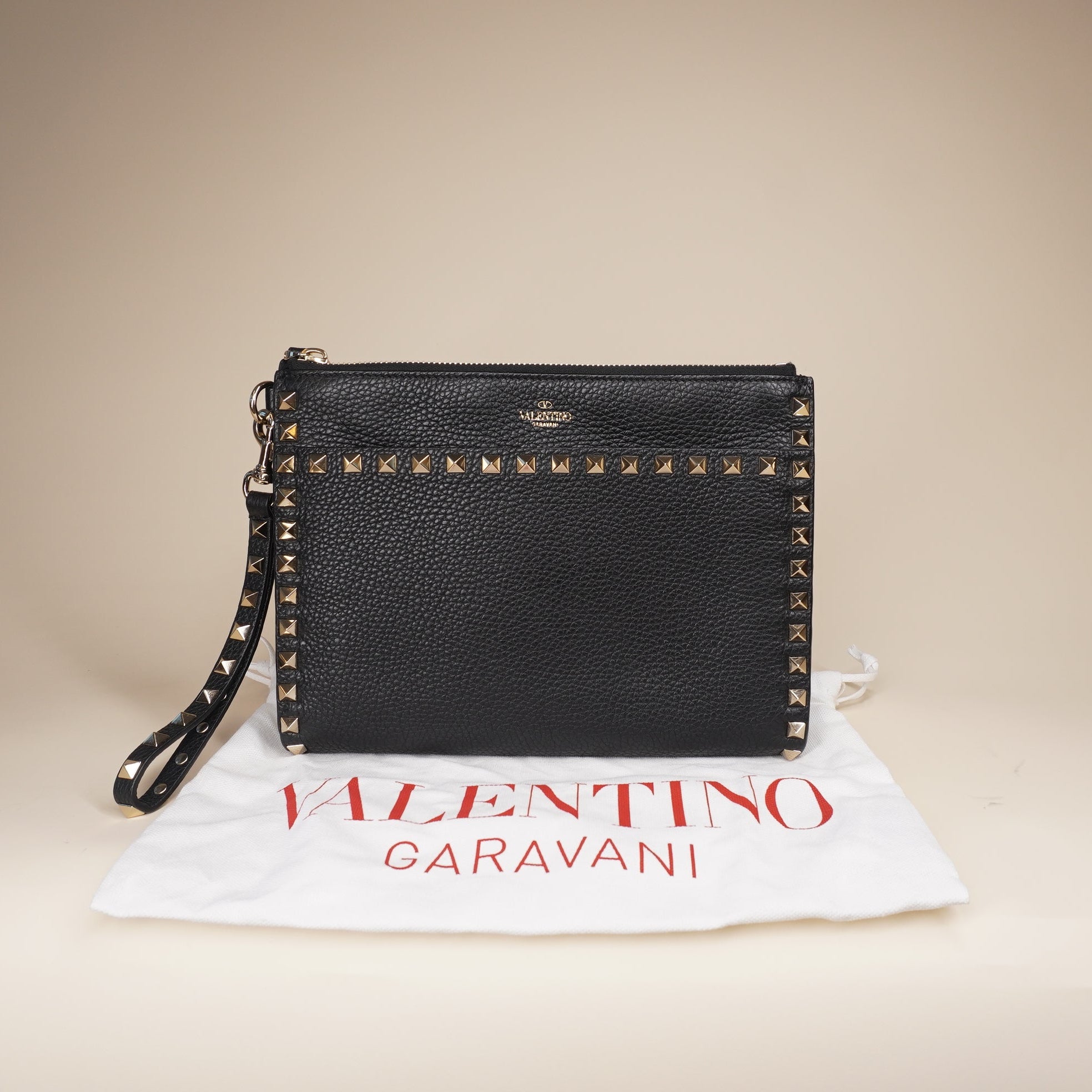 PRE-OWNED Black Grainy Rockstud Pouch