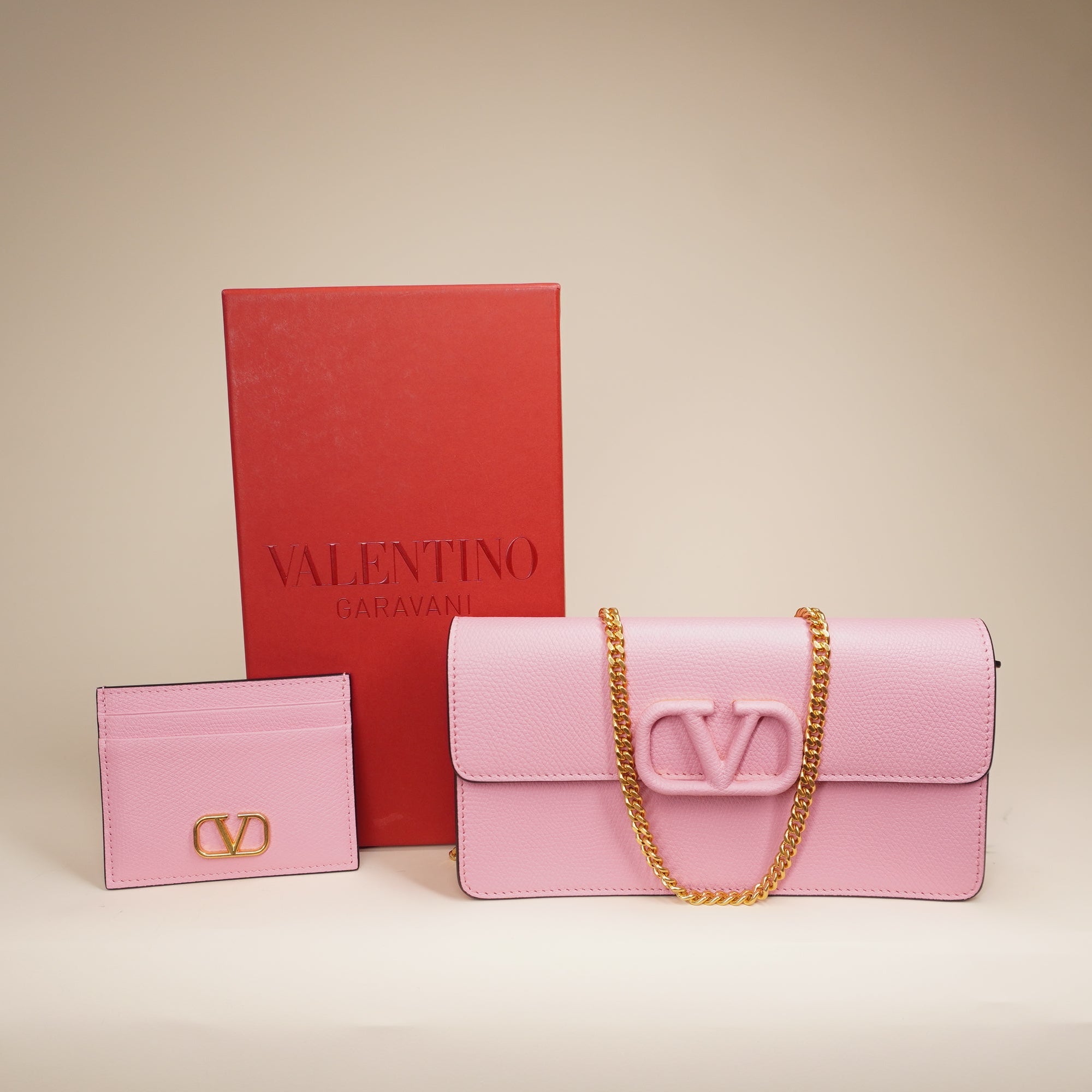 PRE-OWNED Pink Vlogo Crossbody Bag &amp; Card Holder Combo